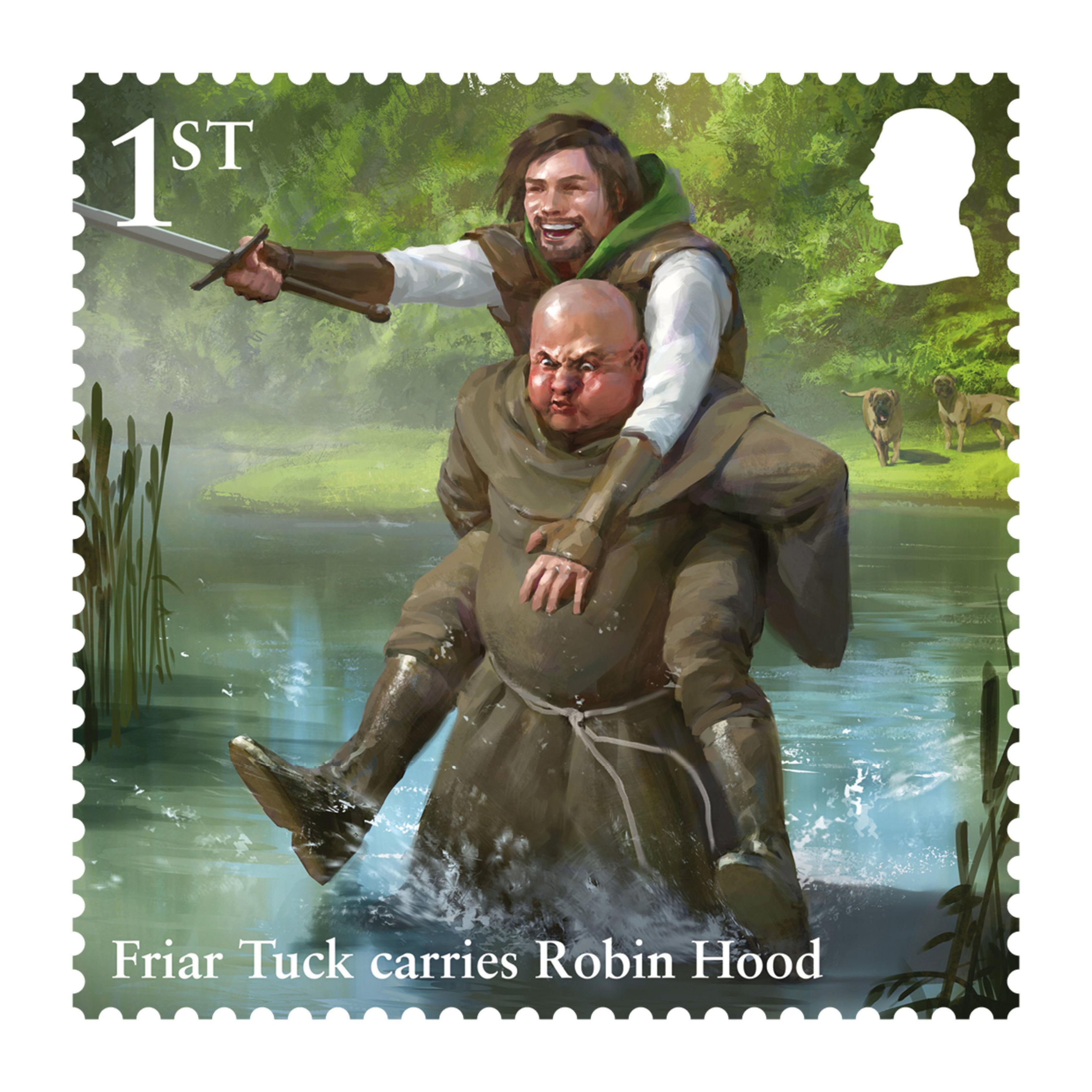 Robin Hood on Friar Tuck's back