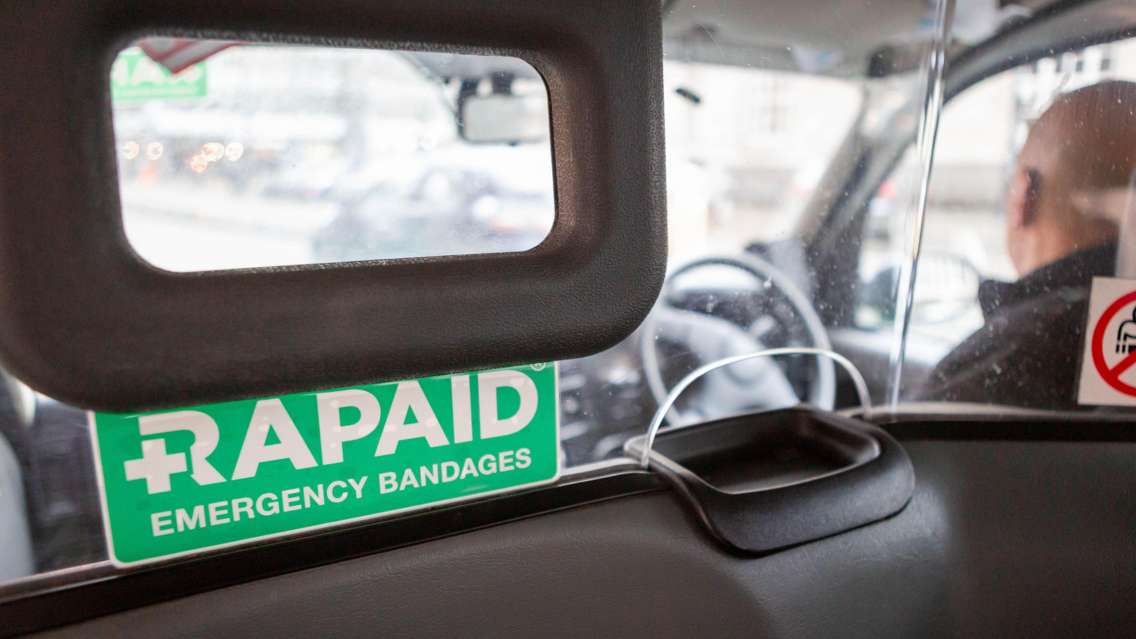 RAPAID sticker in a taxi