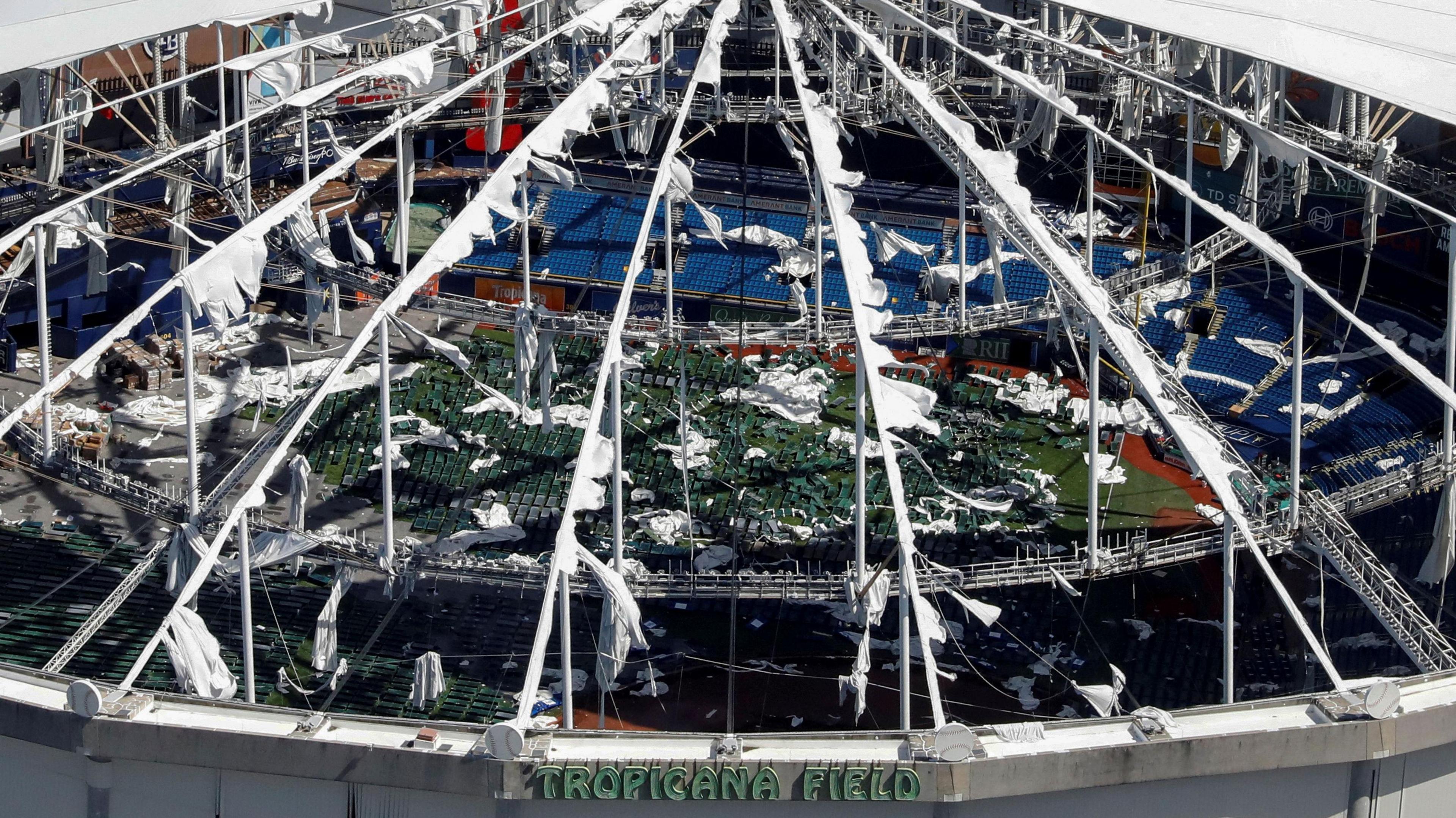 roof torn off Tropicana field stadium.