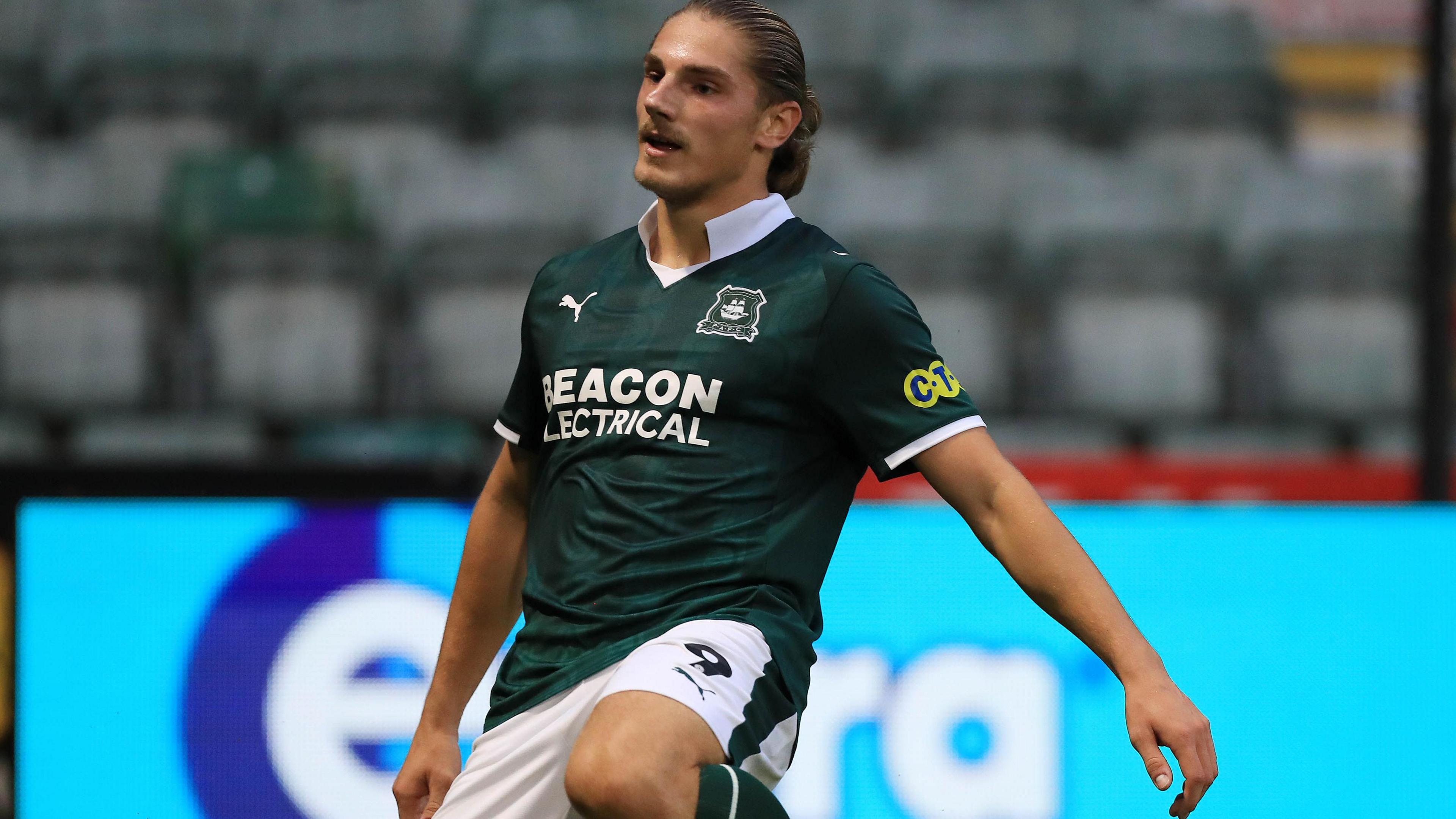 Plymouth Argyle Football Club footballer Lorent Tolaj playing in the Vertu Trophy against Cheltenham Town