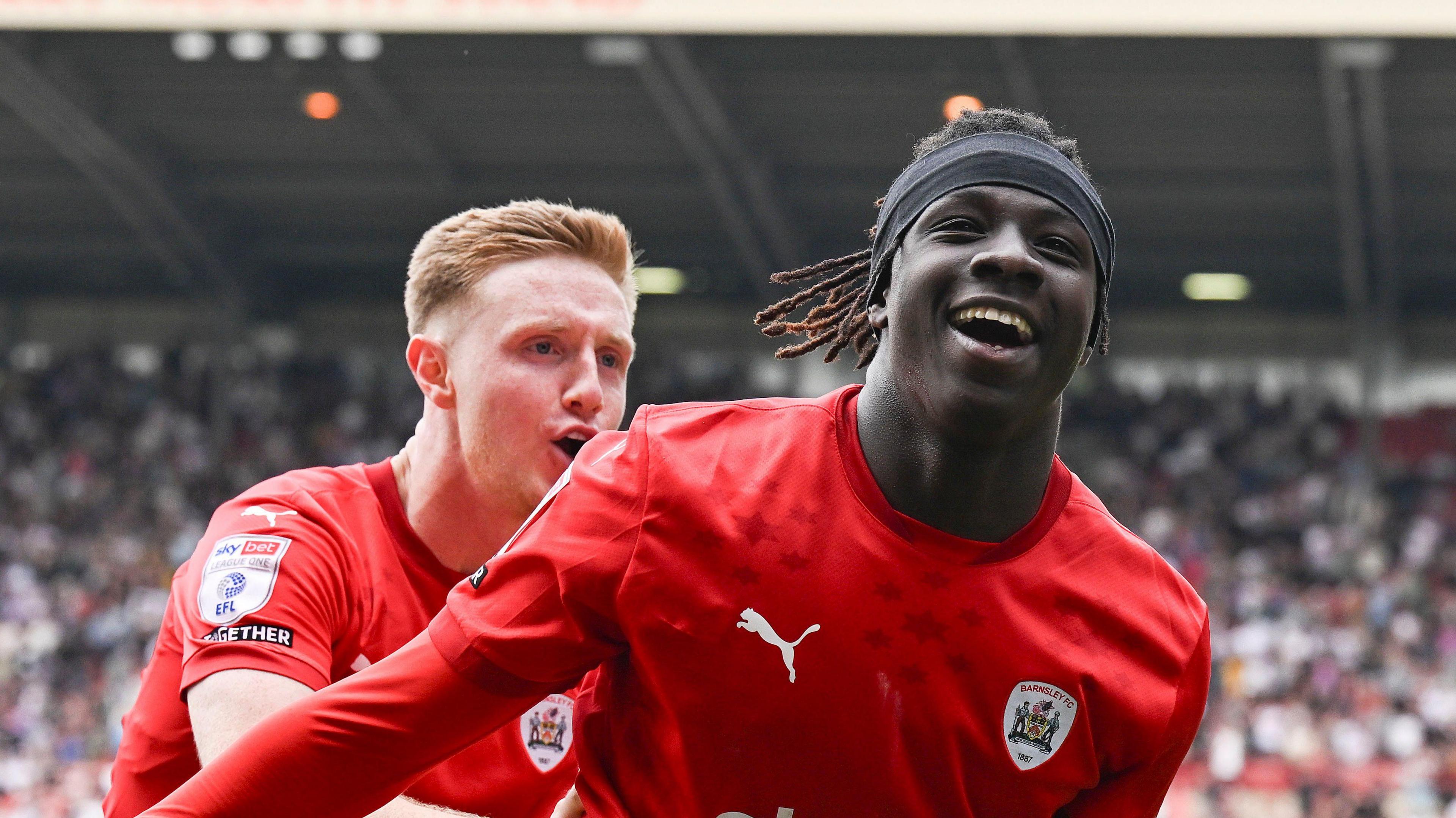 Fabio Jalo celebrates scoring for Barnsley agagainst Bolton Wanderers last season