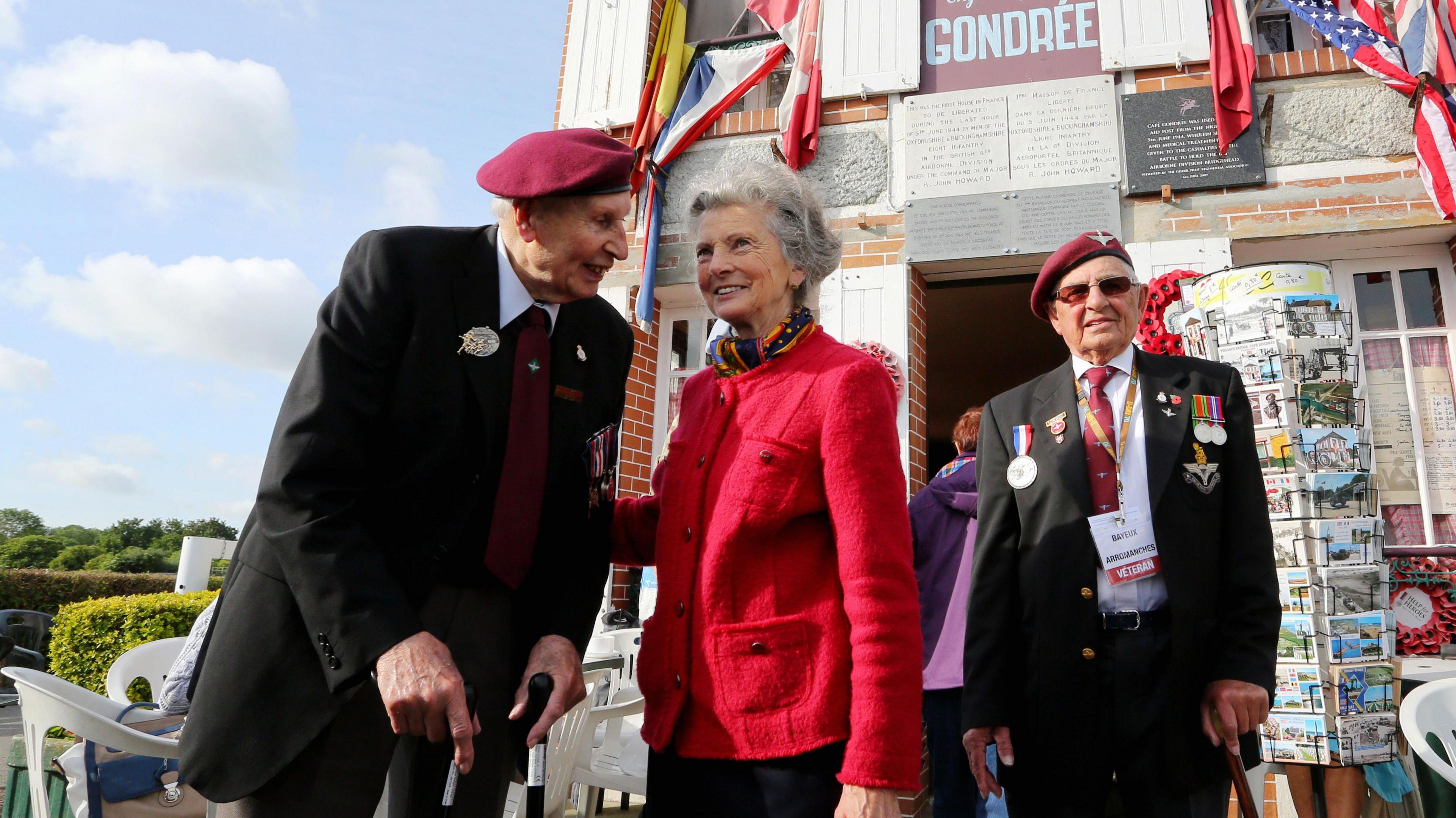 Arlette Gondree welcoming D-Day veterans at her Pegasus Bridge Cafe in Normandy