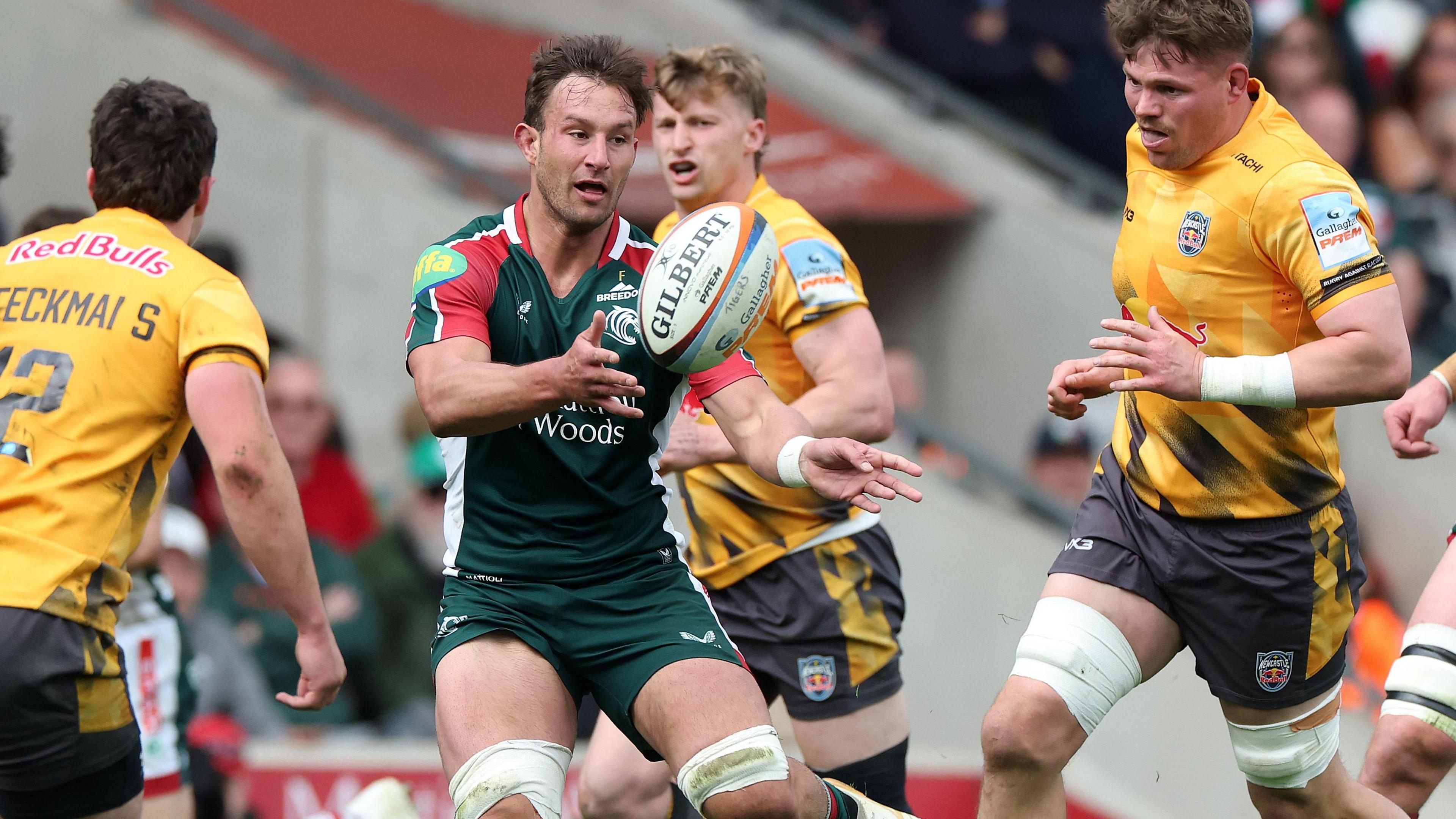 Leicester Tigers' Joaquin Moro gets off a pass in their game against Newcastle Red Bulls