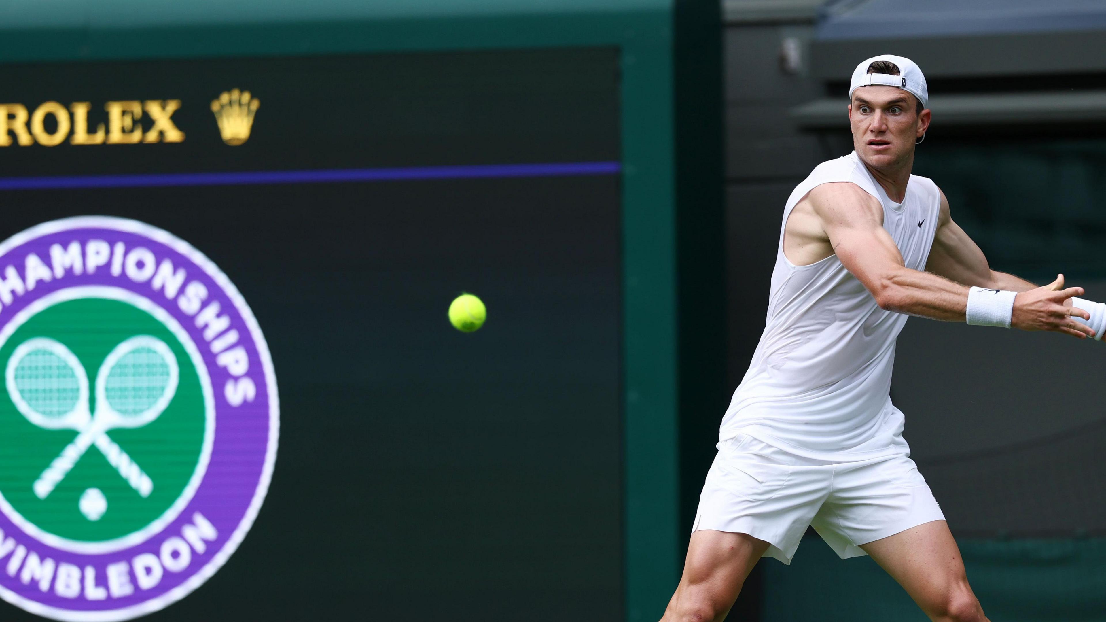 Jack Draper practises at Wimbledon