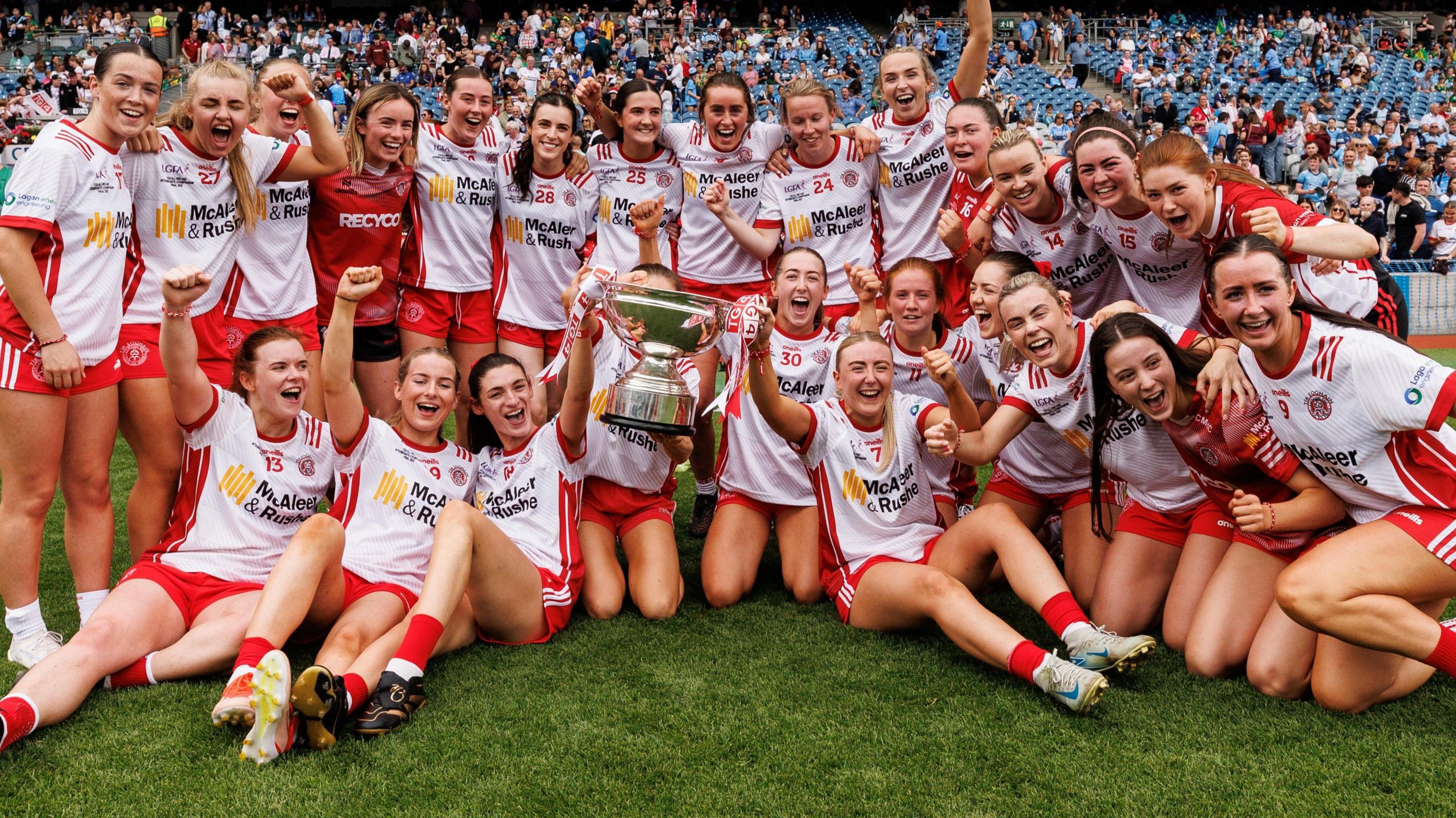 Tyrone celebrate with the Mary Quinn Memorial Cup
