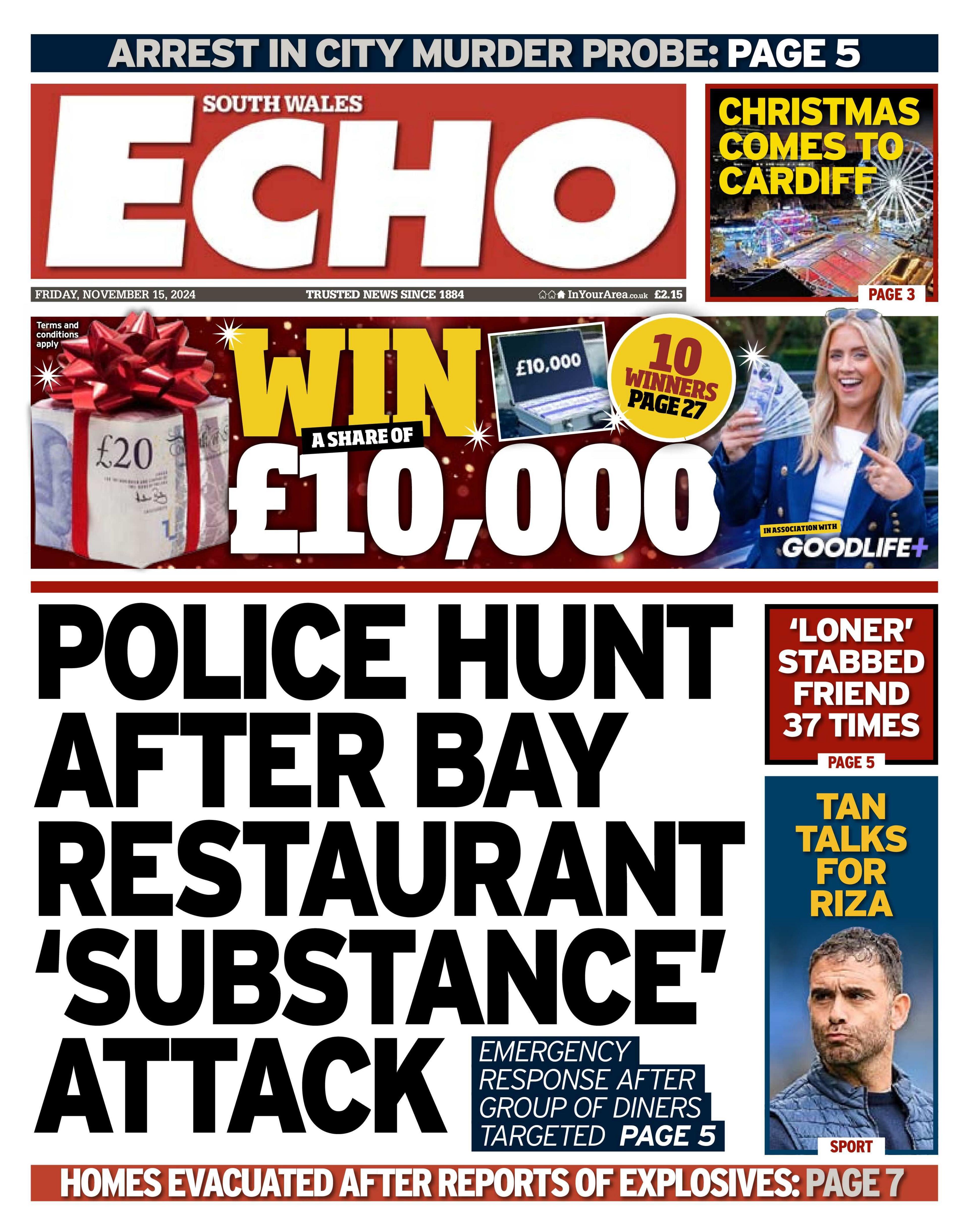 Front page of the South Wales Echo