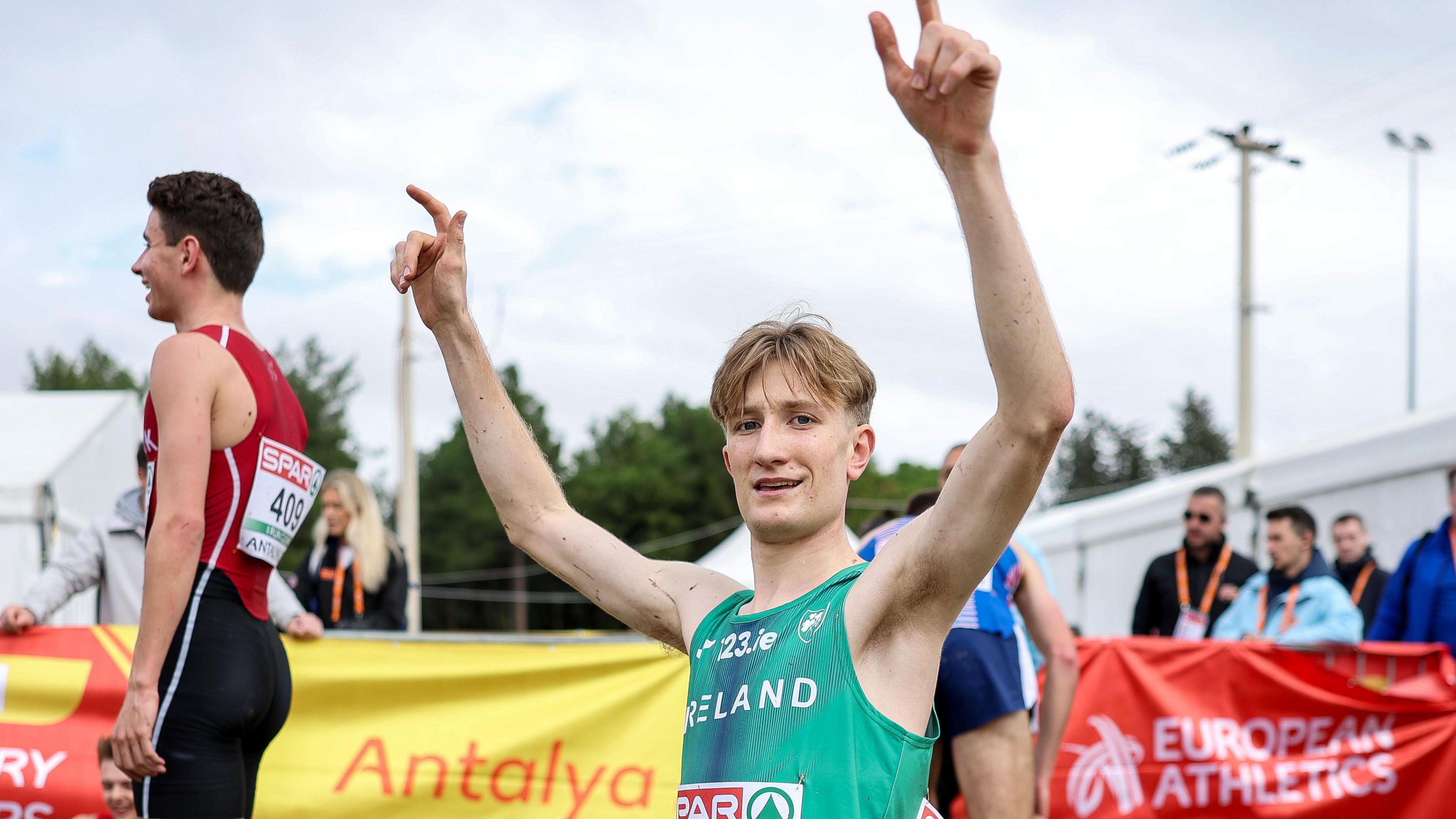 Nick Griggs celebrates winning under-23 silver at the European Cross Country Championships in Antalya on 8 December