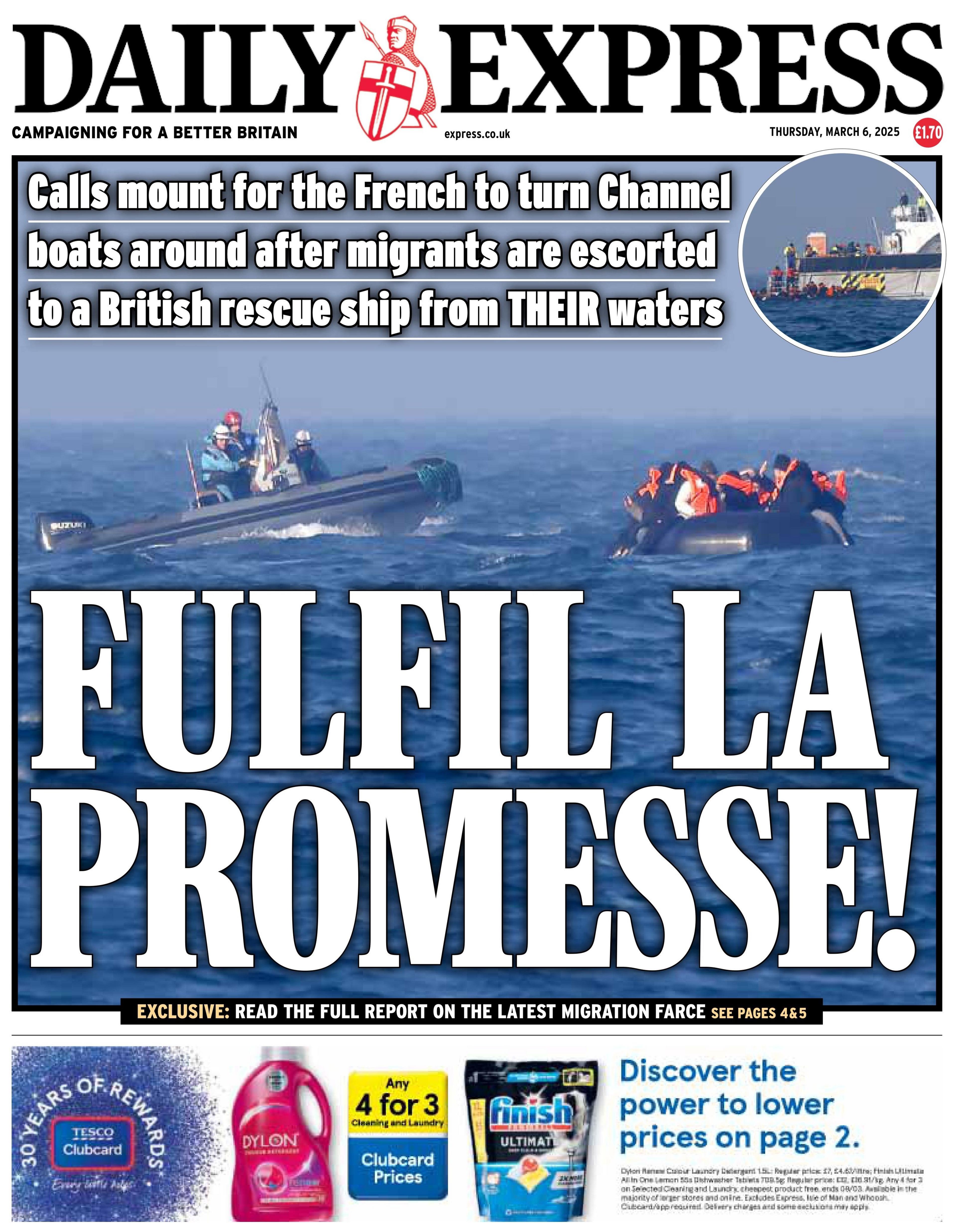 The headline on the front page of the Daily Express reads: "Fulfil la promesse!"