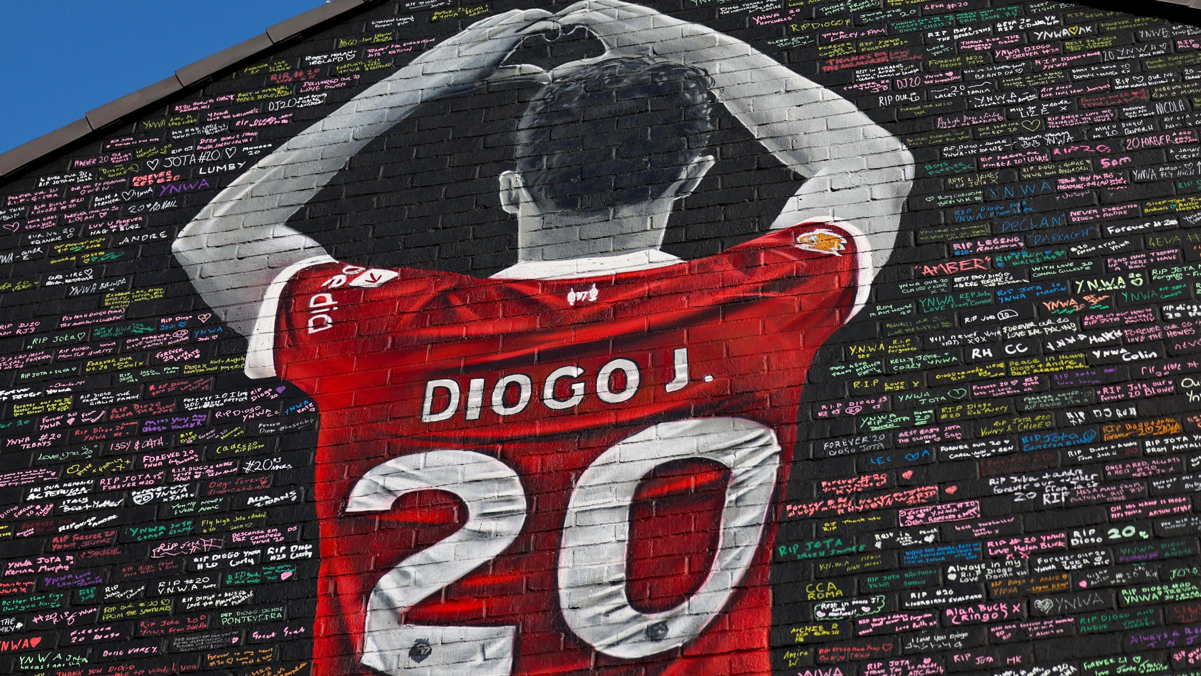 Diogo Jota mural on the side of a house close to Anfield