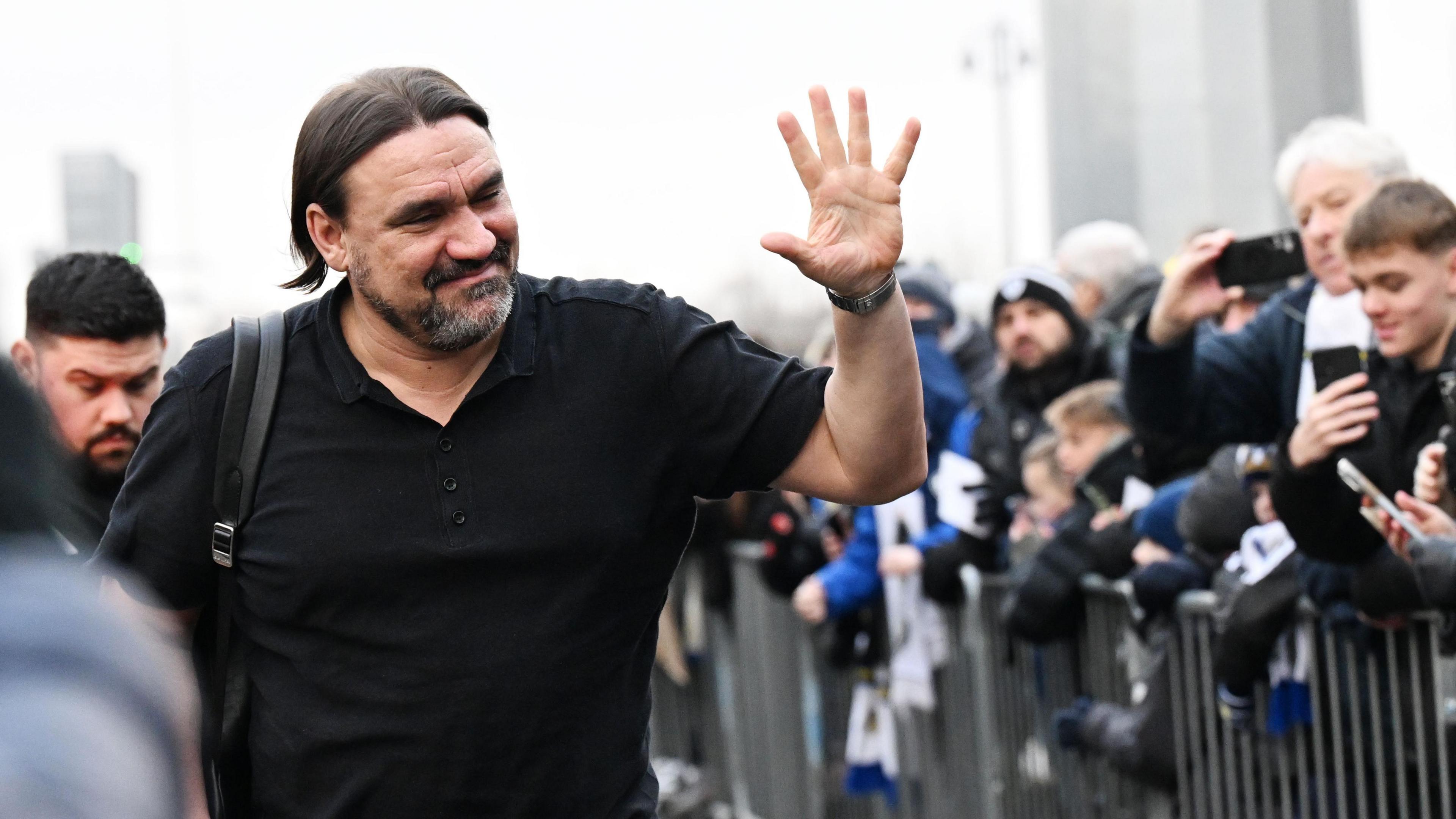 Leeds United boss Daniel Farke arriving at Elland Road