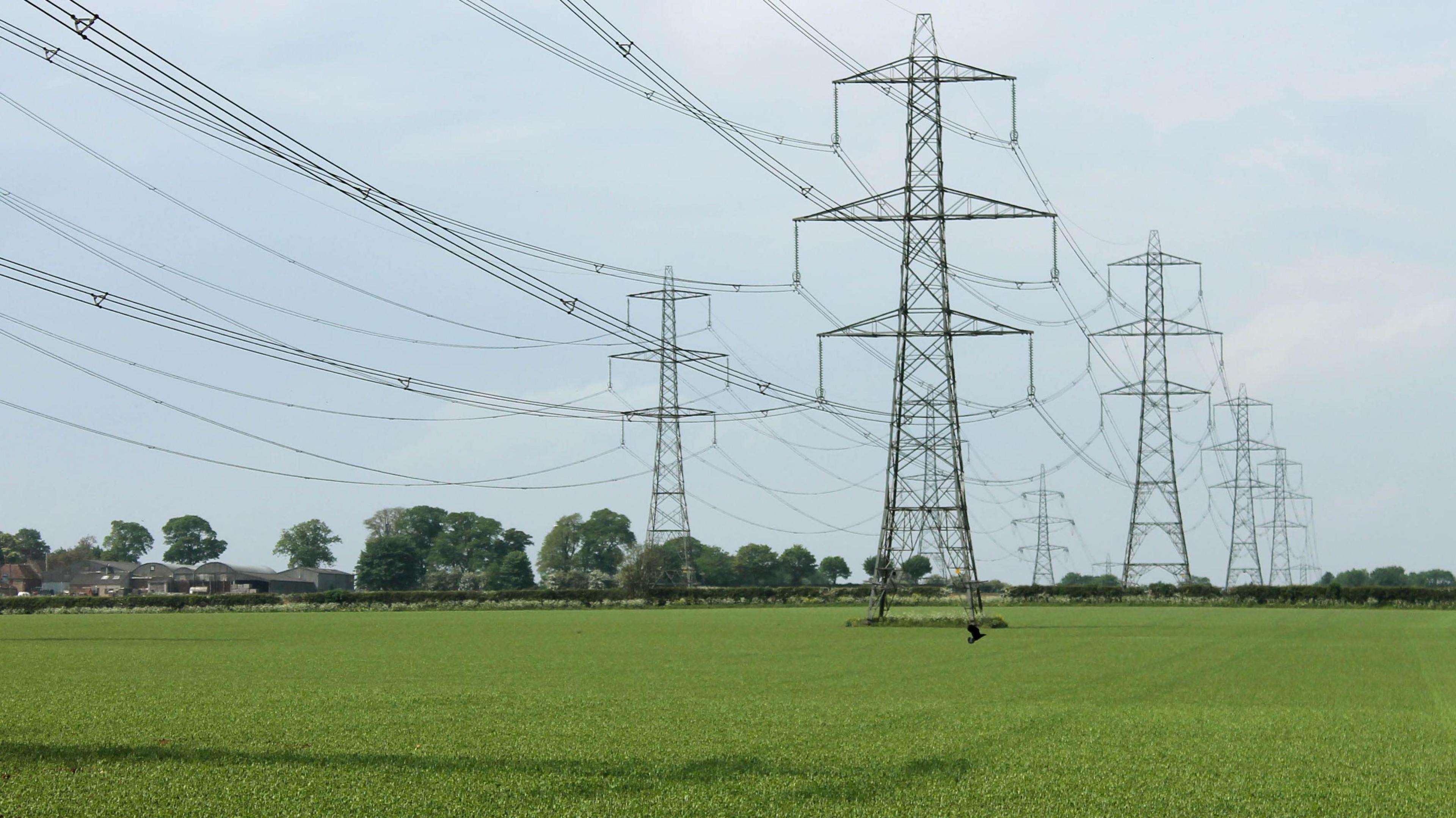 pylons running through a field in Lincolnshire