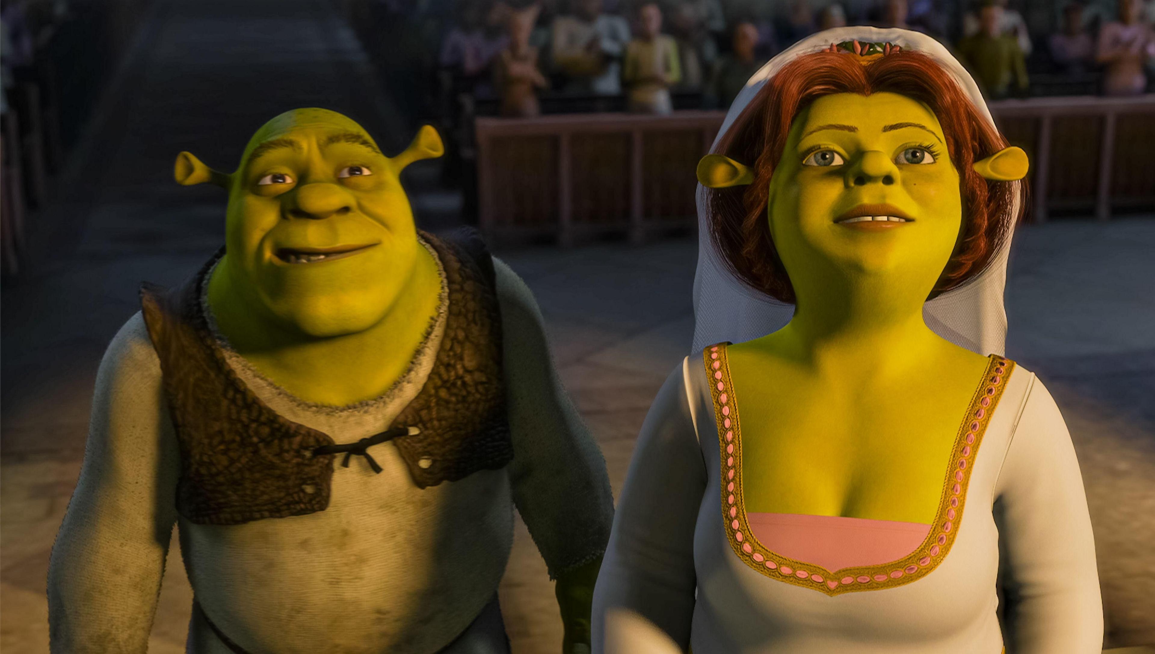 Shrek promotional image featuring the characters of Princess Fiona and Shrek 