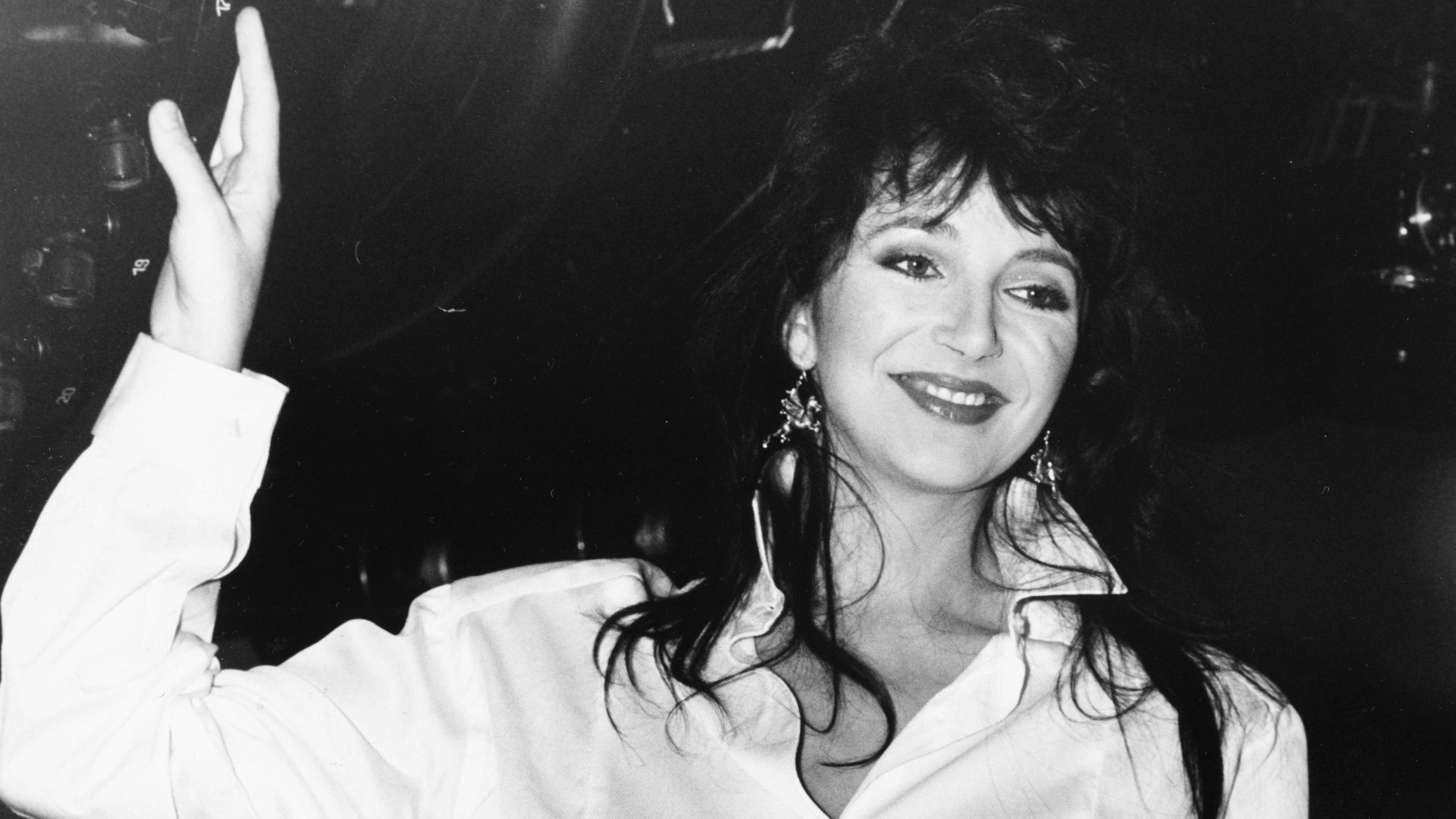 Kate Bush promoting her new album 'Hounds of Love' at London Planetarium, in 1985