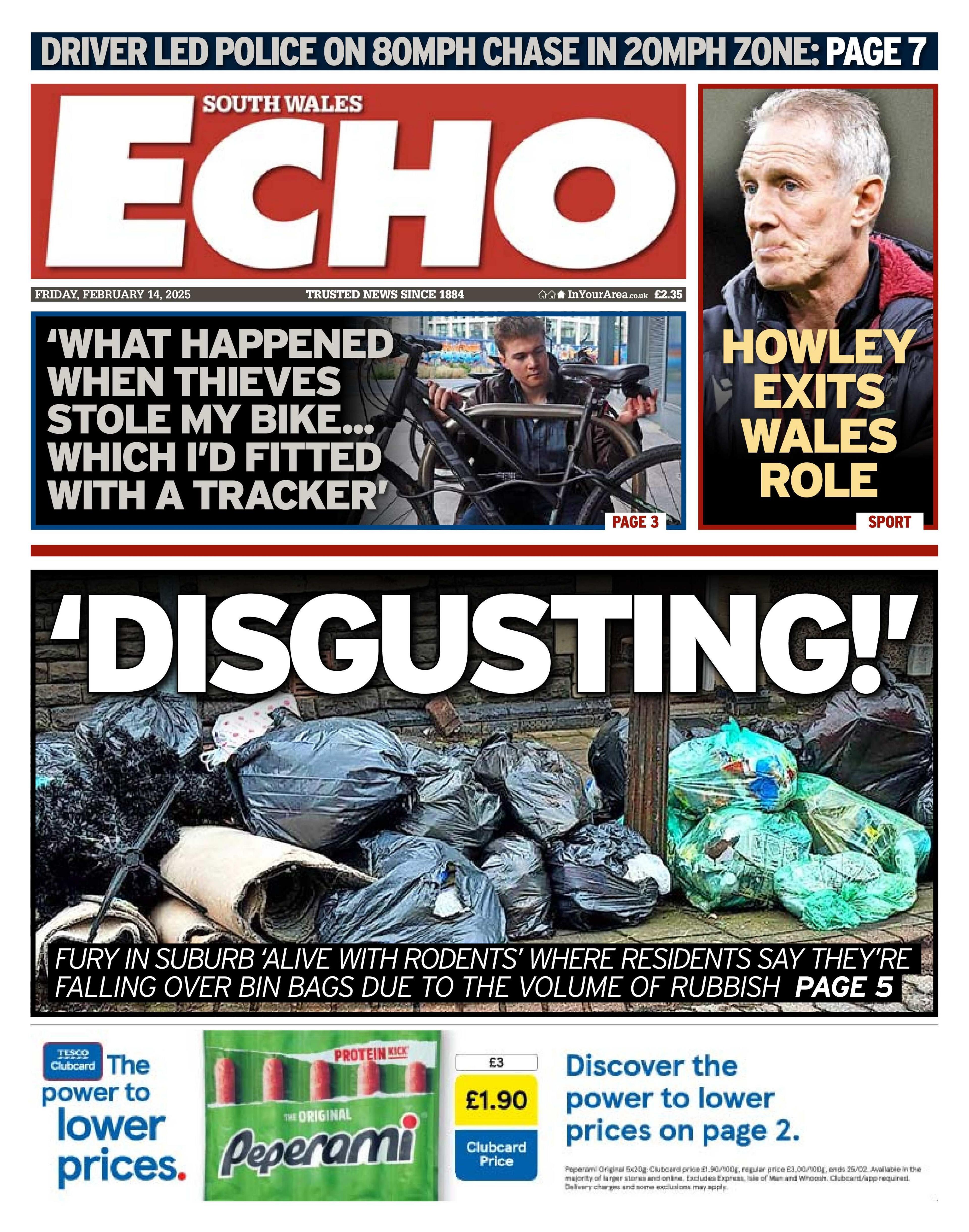 Front page of the South Wales Echo 