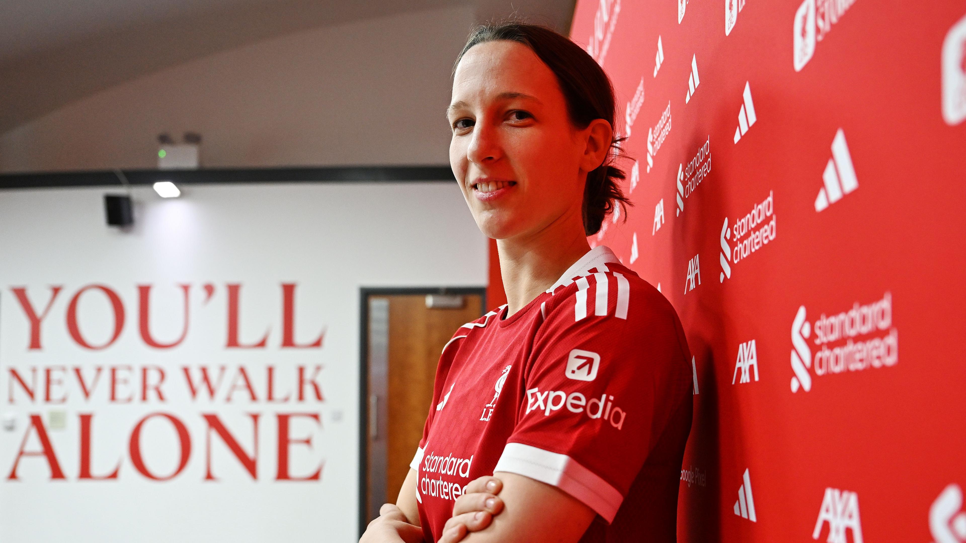 Sara Agrez in a Liverpool shirt