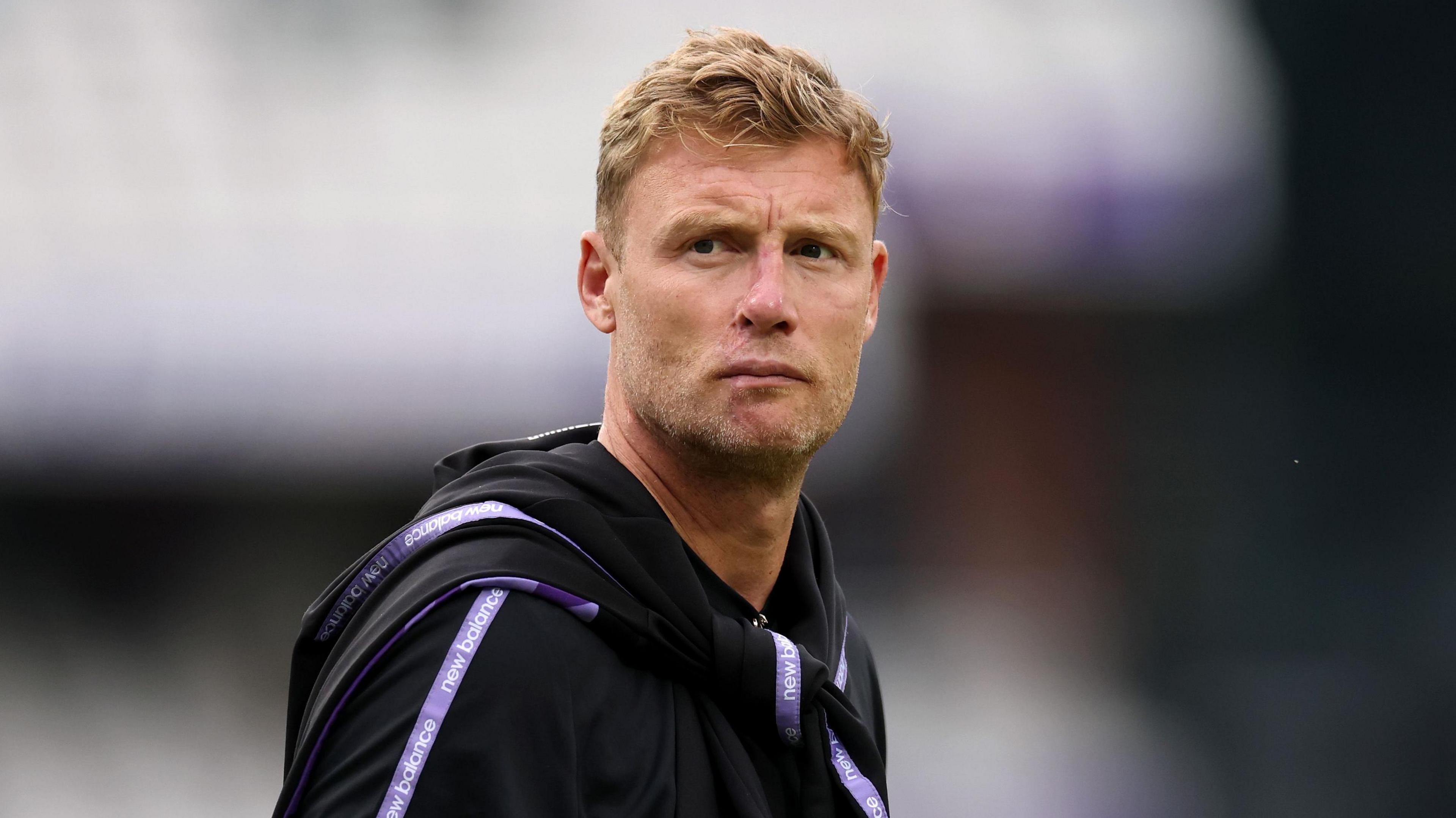 Andrew Flintoff looks on while coach of Northern Superchargers