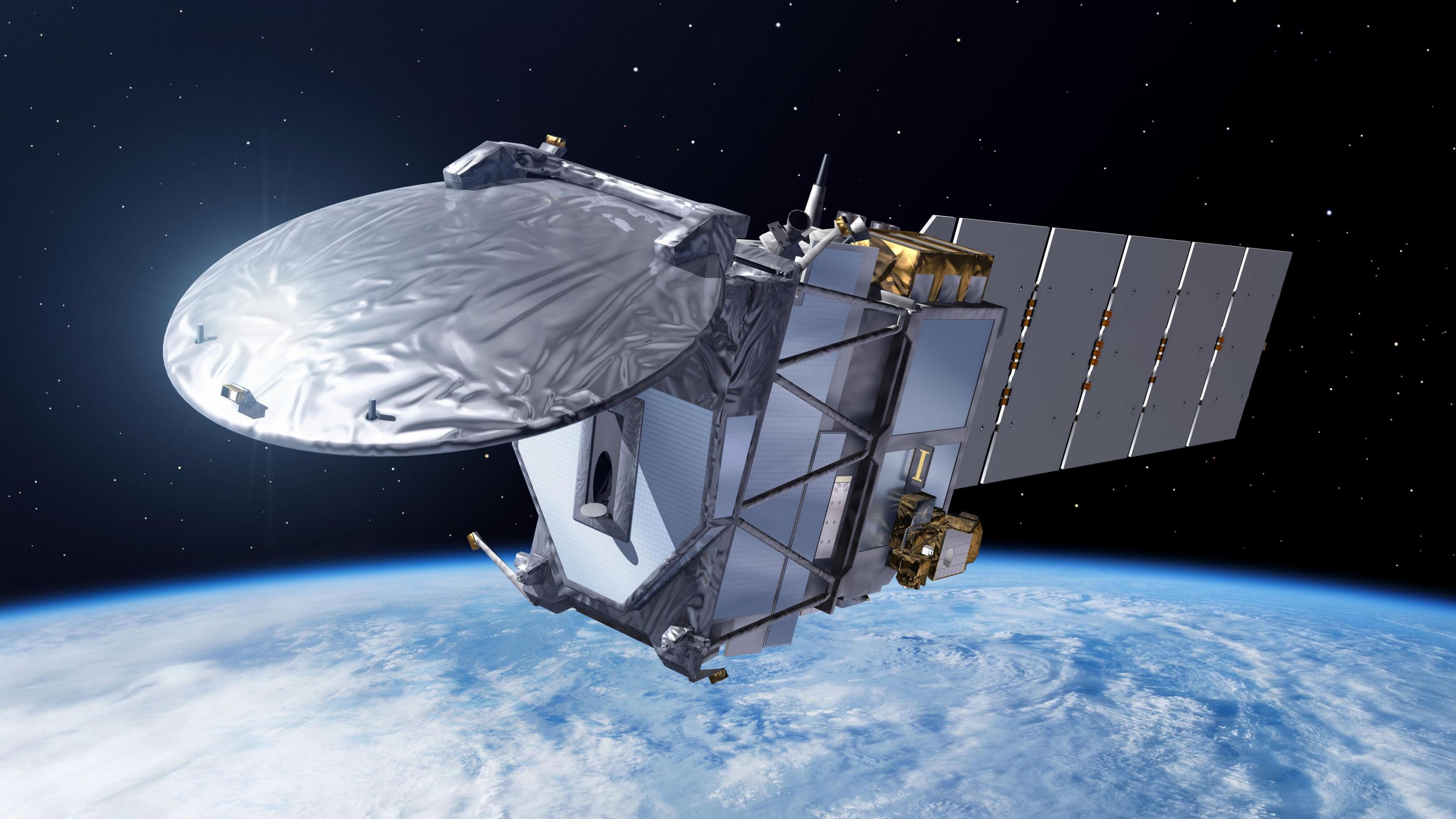 Artwork of the Earthcare satellite