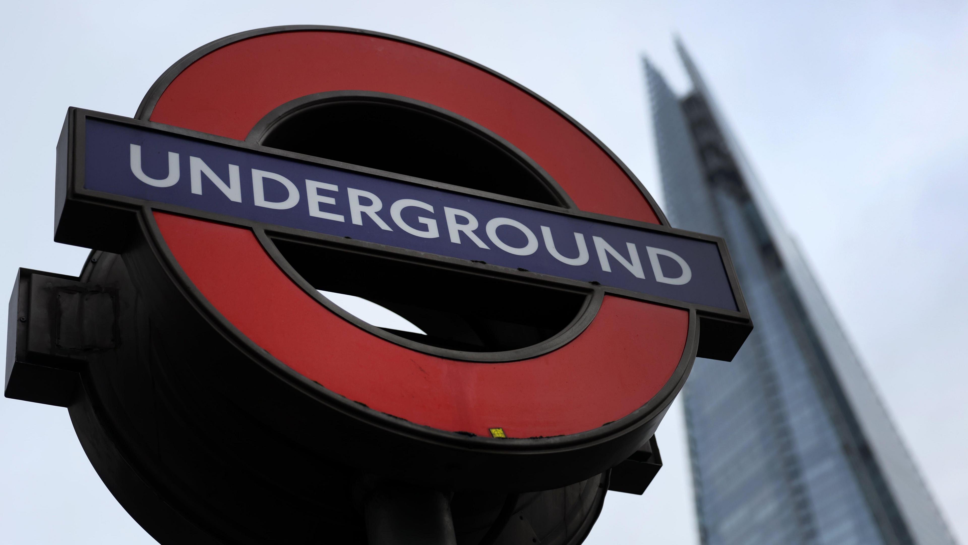 A London Underground sign at London Bridge in London.