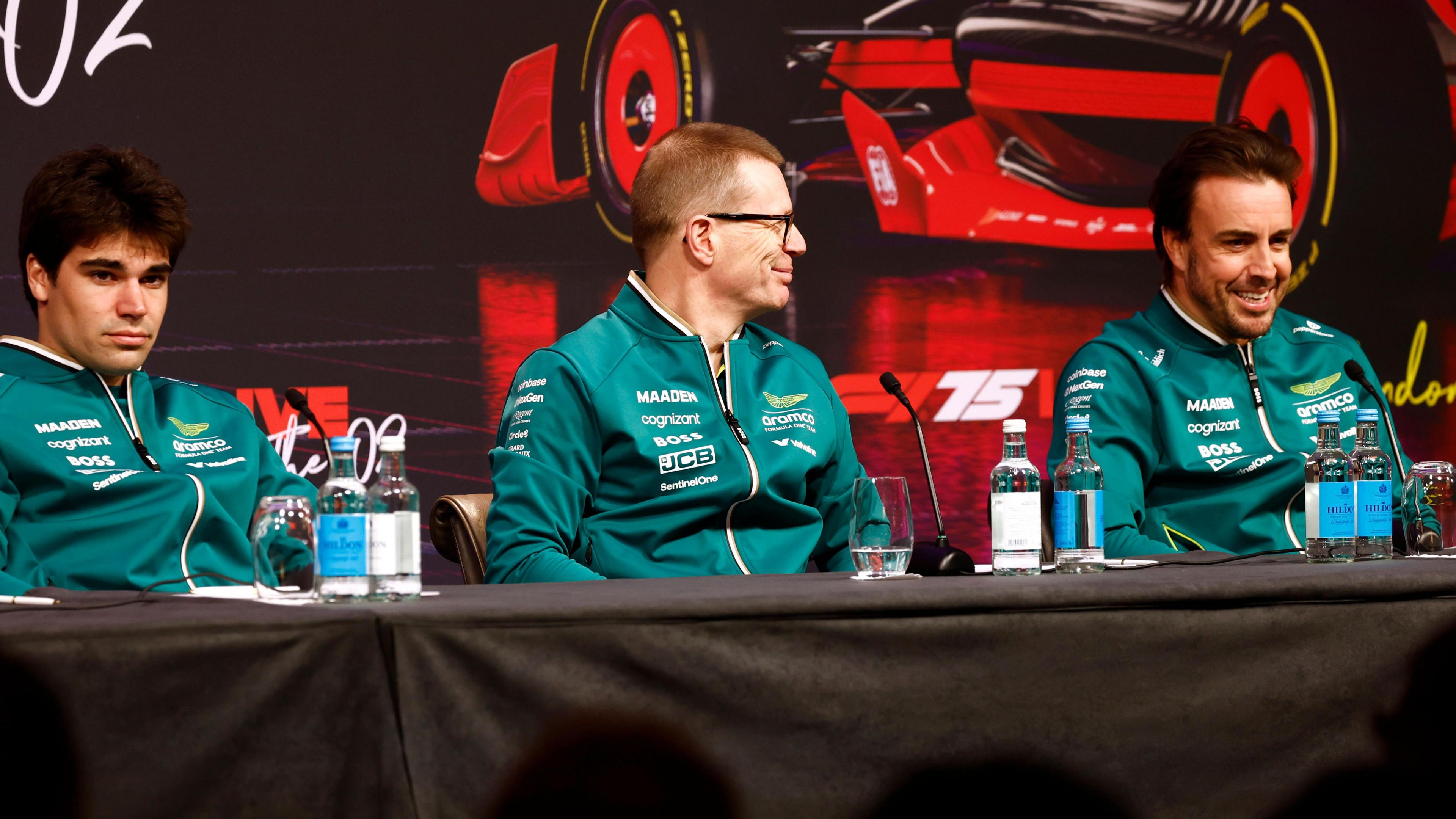 Lance Stroll, Andy Cowell and Fernando Alonso