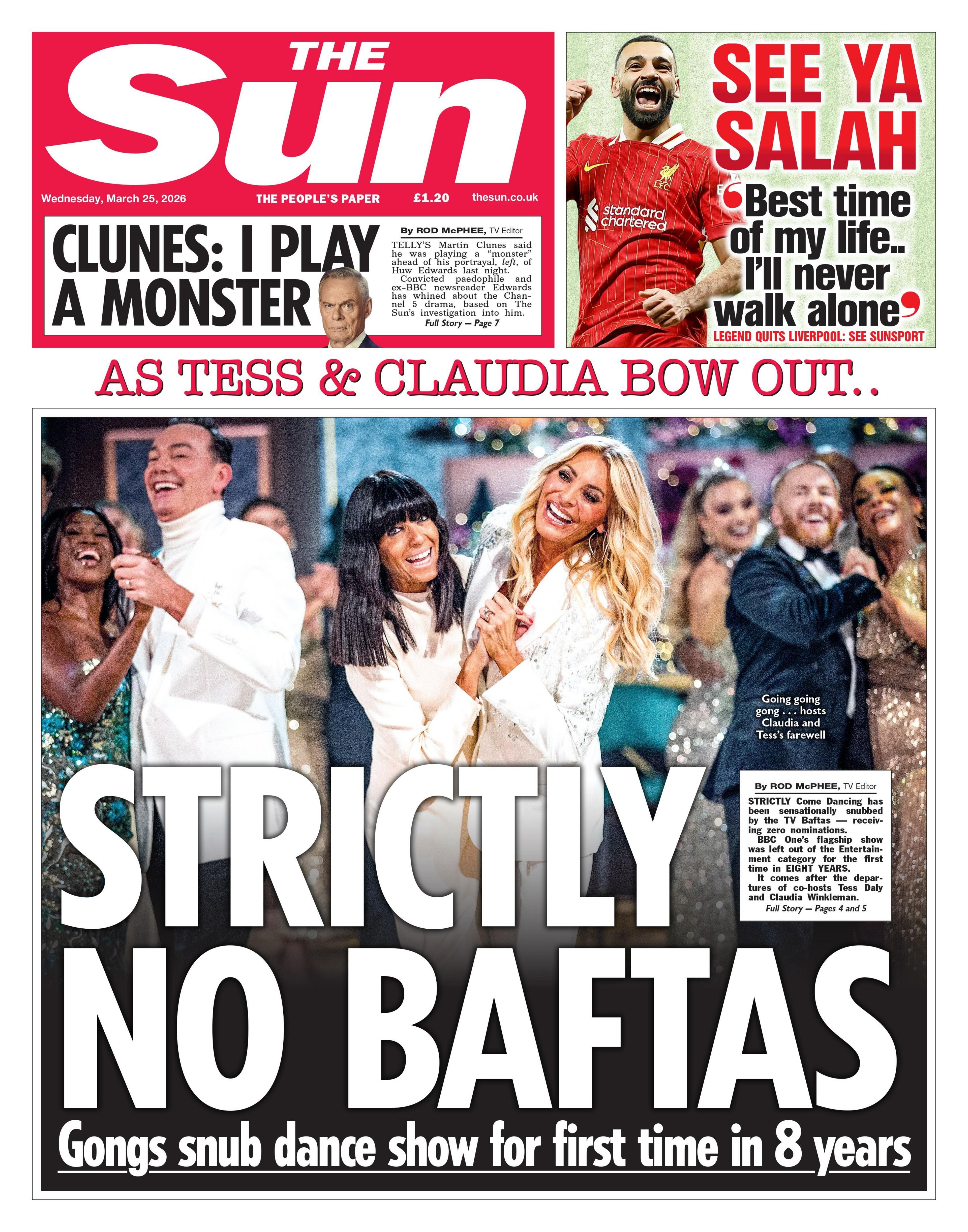 Titulli në faqen e parë të gazetës The Sun thotë: "Absolutisht jo Çmime Bafta".
