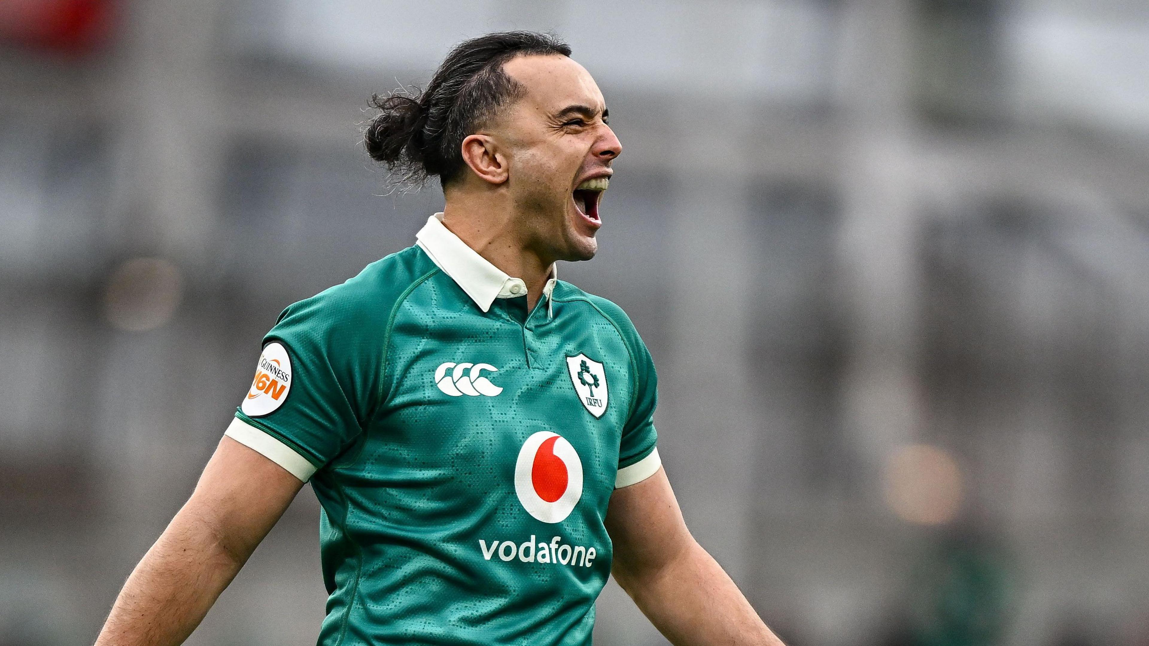 James Lowe pictured during Ireland's win over Italy in February 2026
