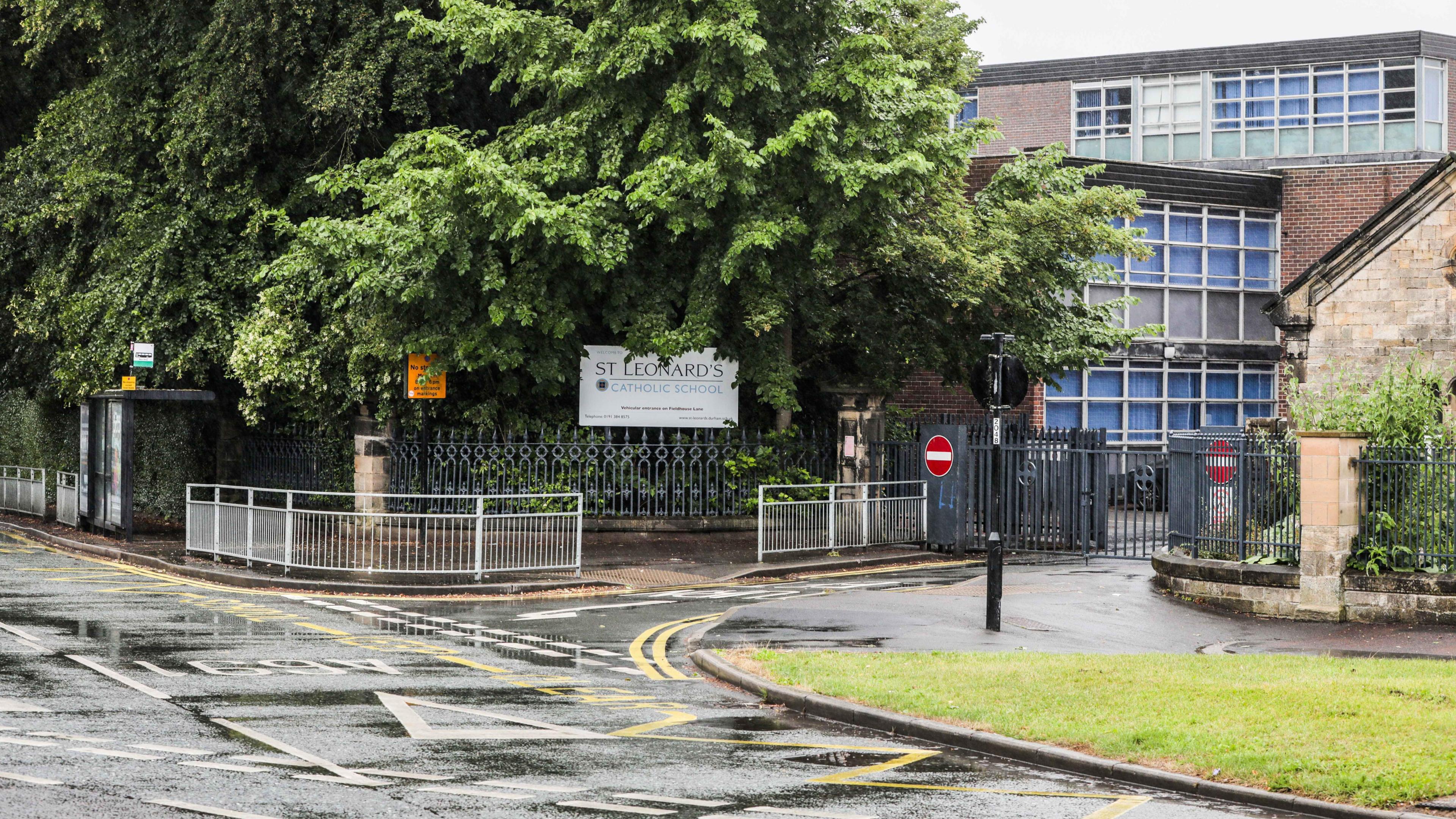 Outside shot of St Leonard's Catholic School's gates