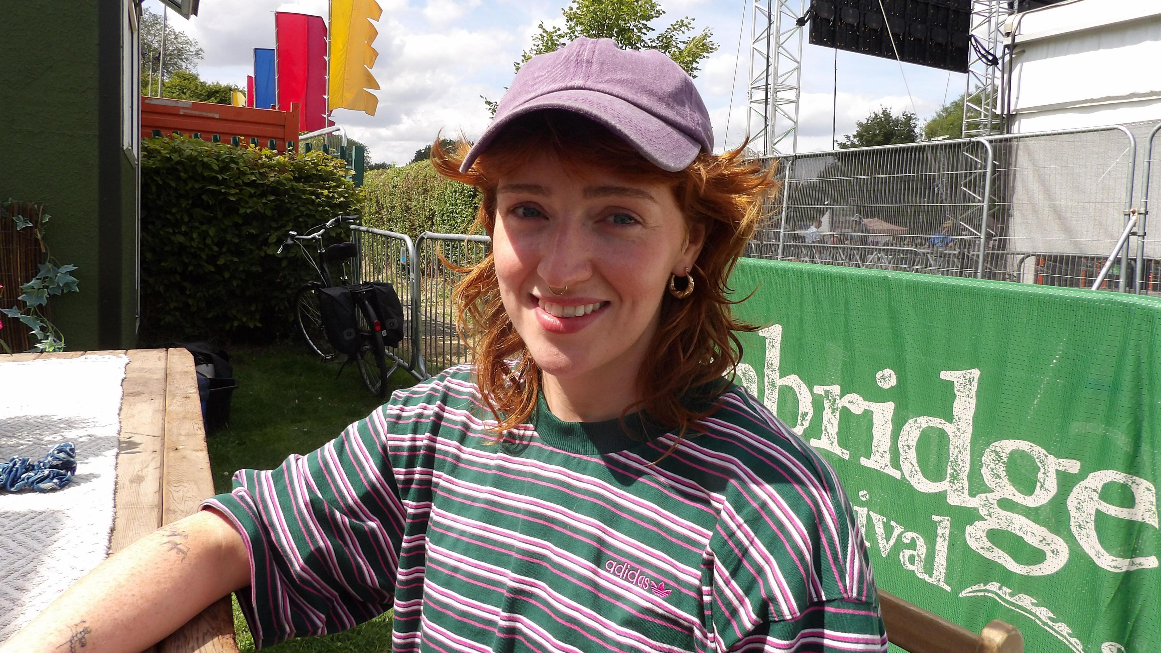 Tricia Collins backstage at Cambridge Folk Festival