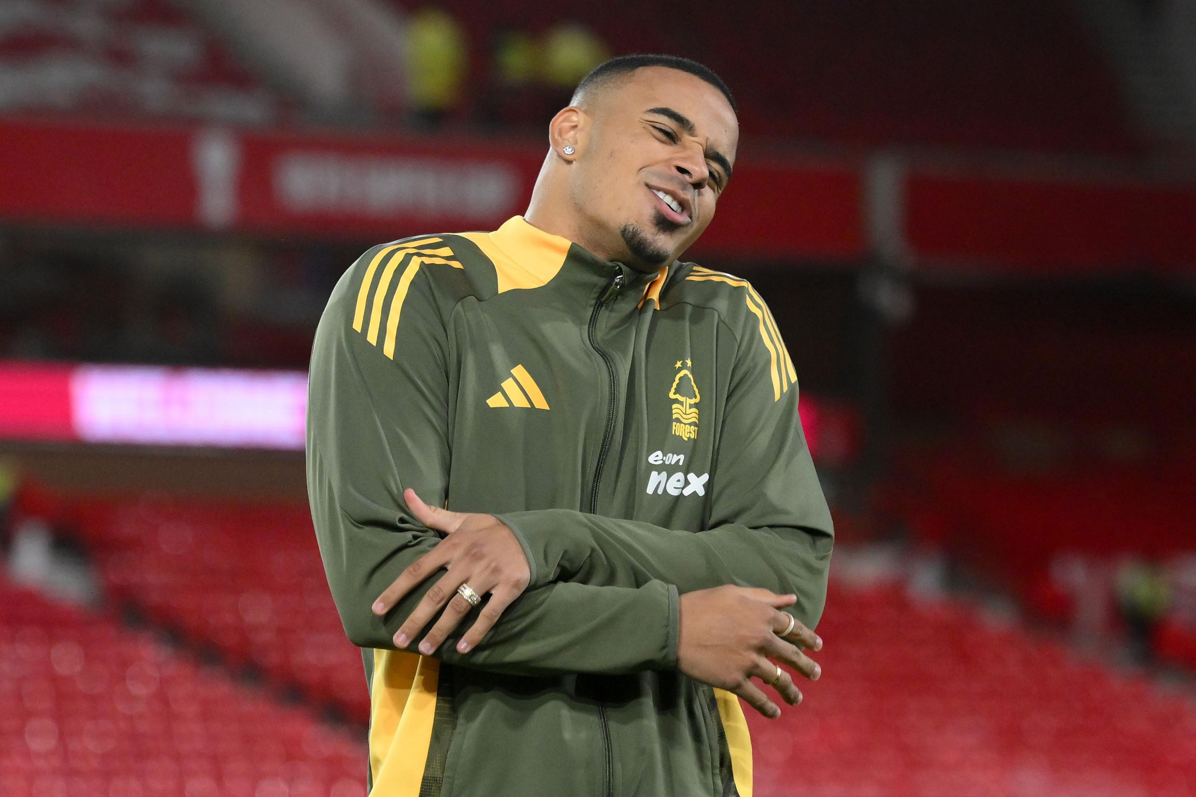 Nottingham Forest's Murillo shivers during a Premier League match in Nottingham.