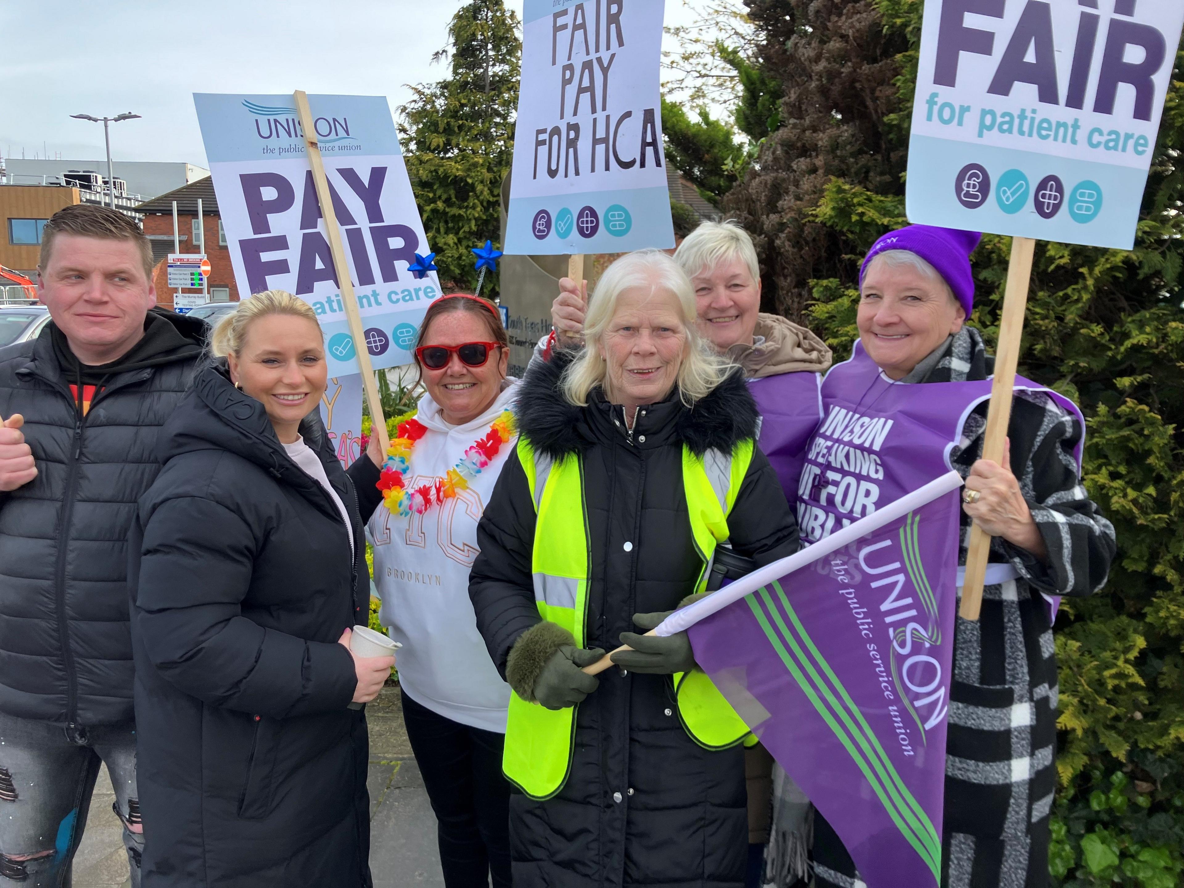 Unison strike at James Cook University Hospital. Barbara Brook is fourth from the left