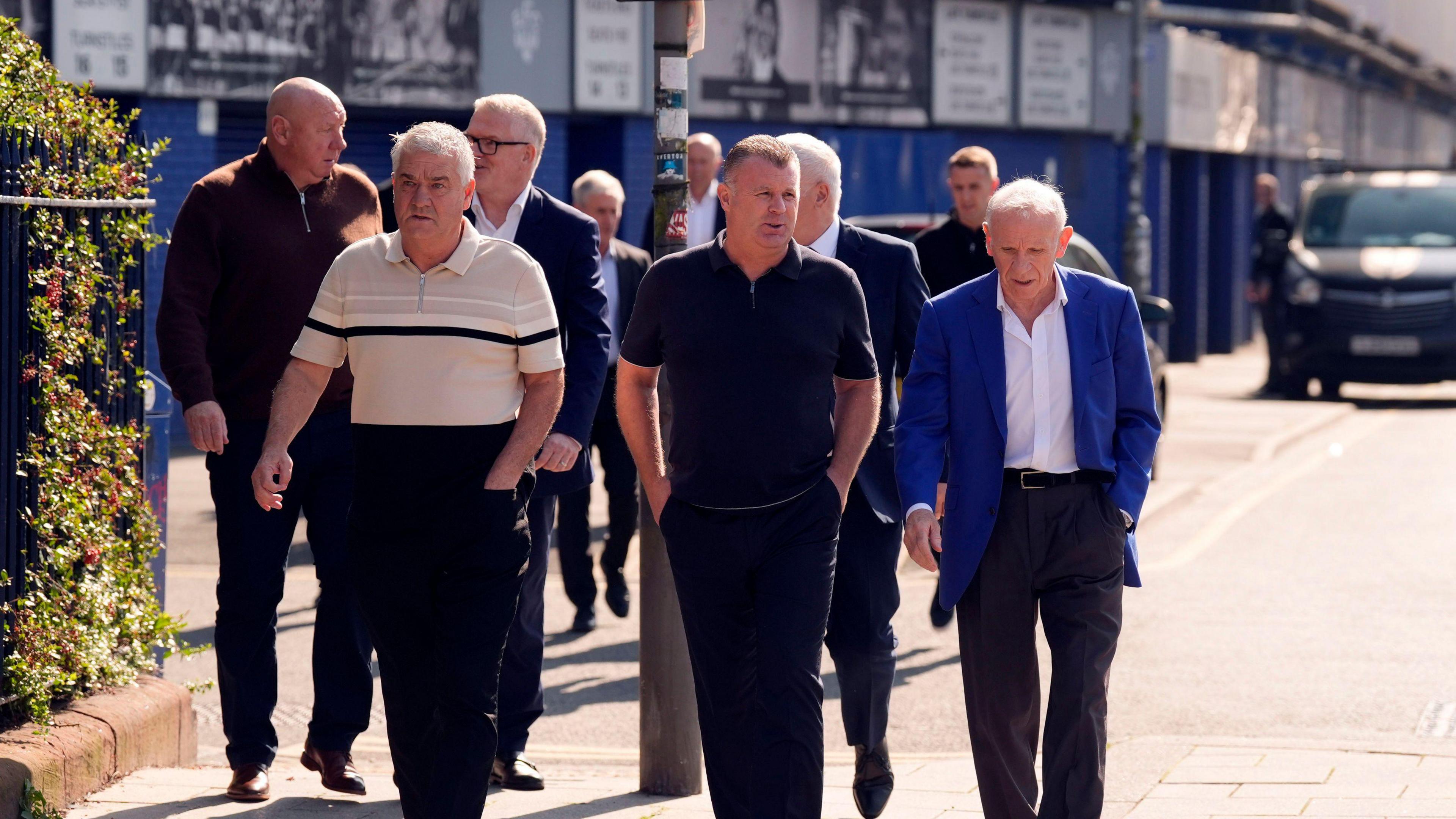 Ian Snodin, Graham Stuart and Peter Reid arrive at the Church of St Luke, Liverpool, ahead of a memorial service in memory of former Everton player Kevin Campbell