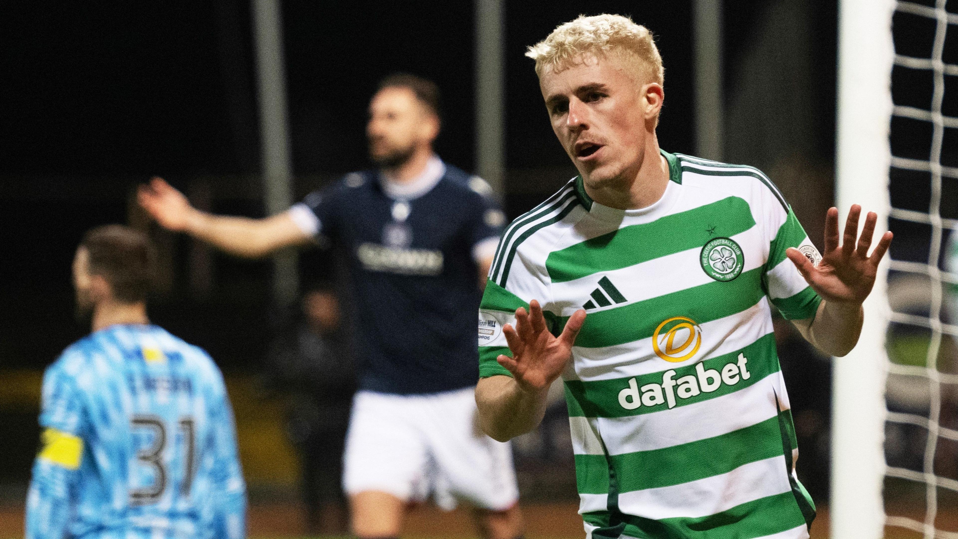 Luke McCowan's header gave Celtic an early lead at Dundee on the midfielder's return to Dens Park