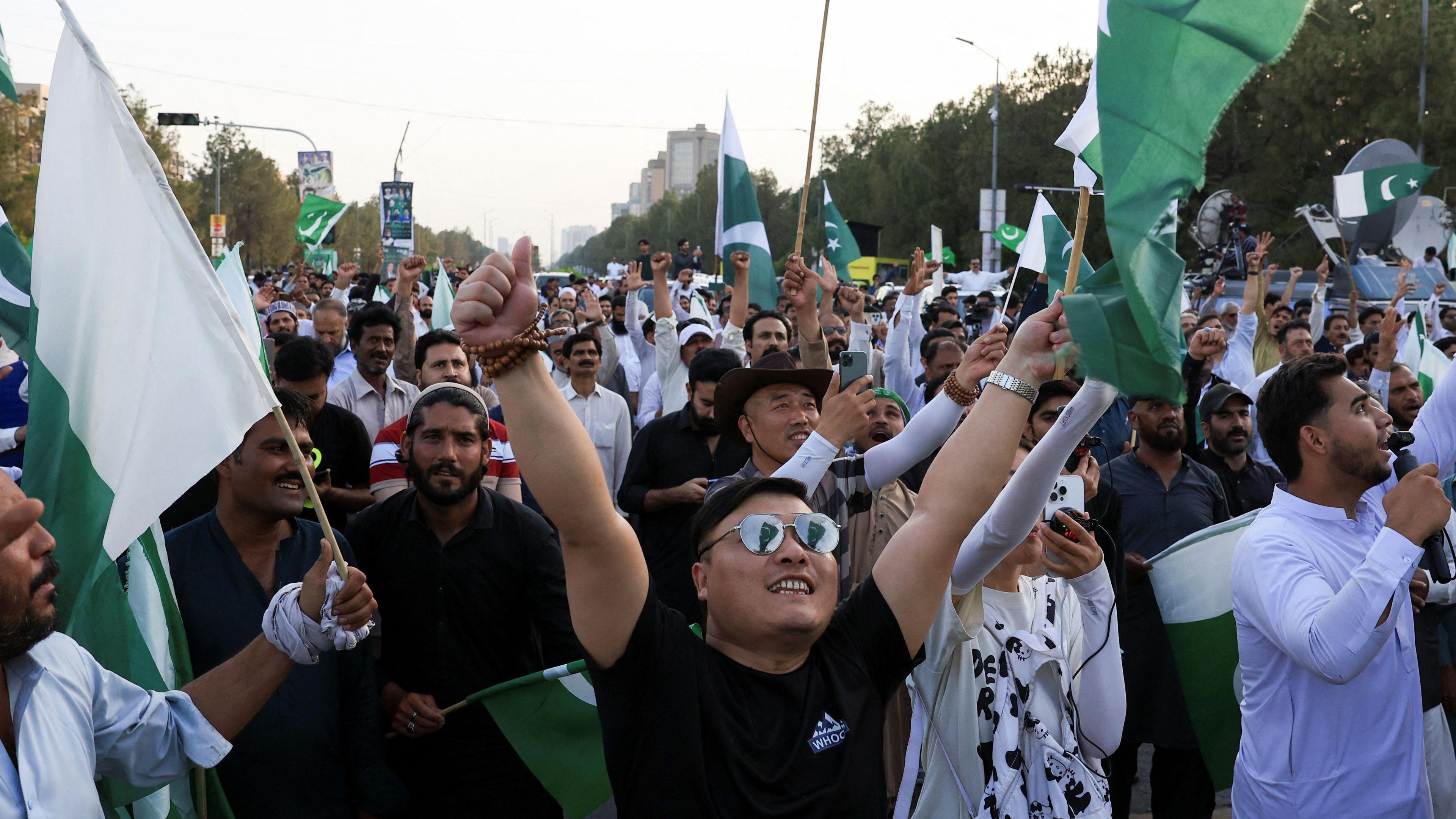 People gather in celebration after the ceasefire announcement between India and Pakistan, in Islamabad, Pakistan, May 10, 2025.