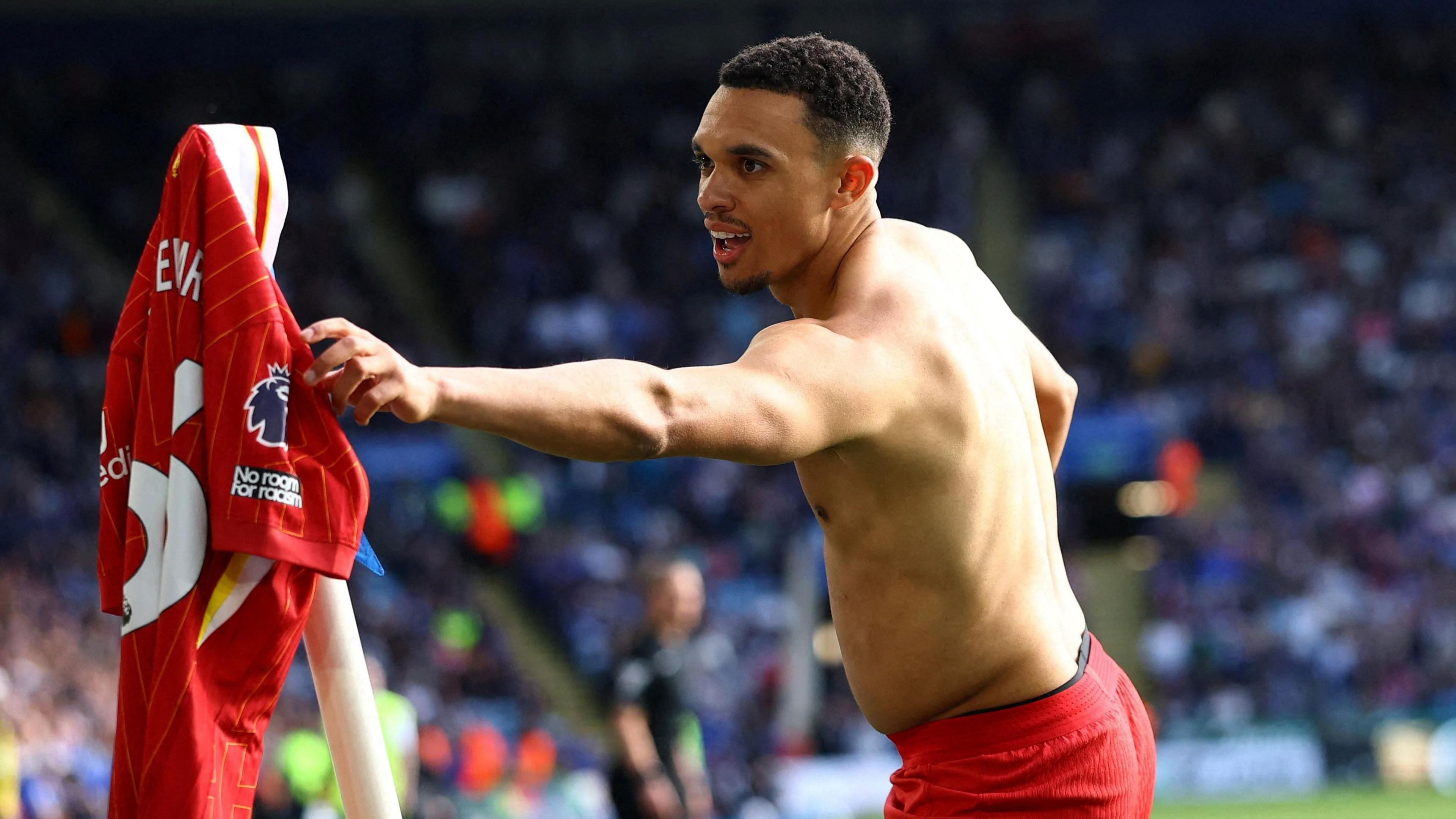 Trent Alexander-Arnold celebrates at Leicester