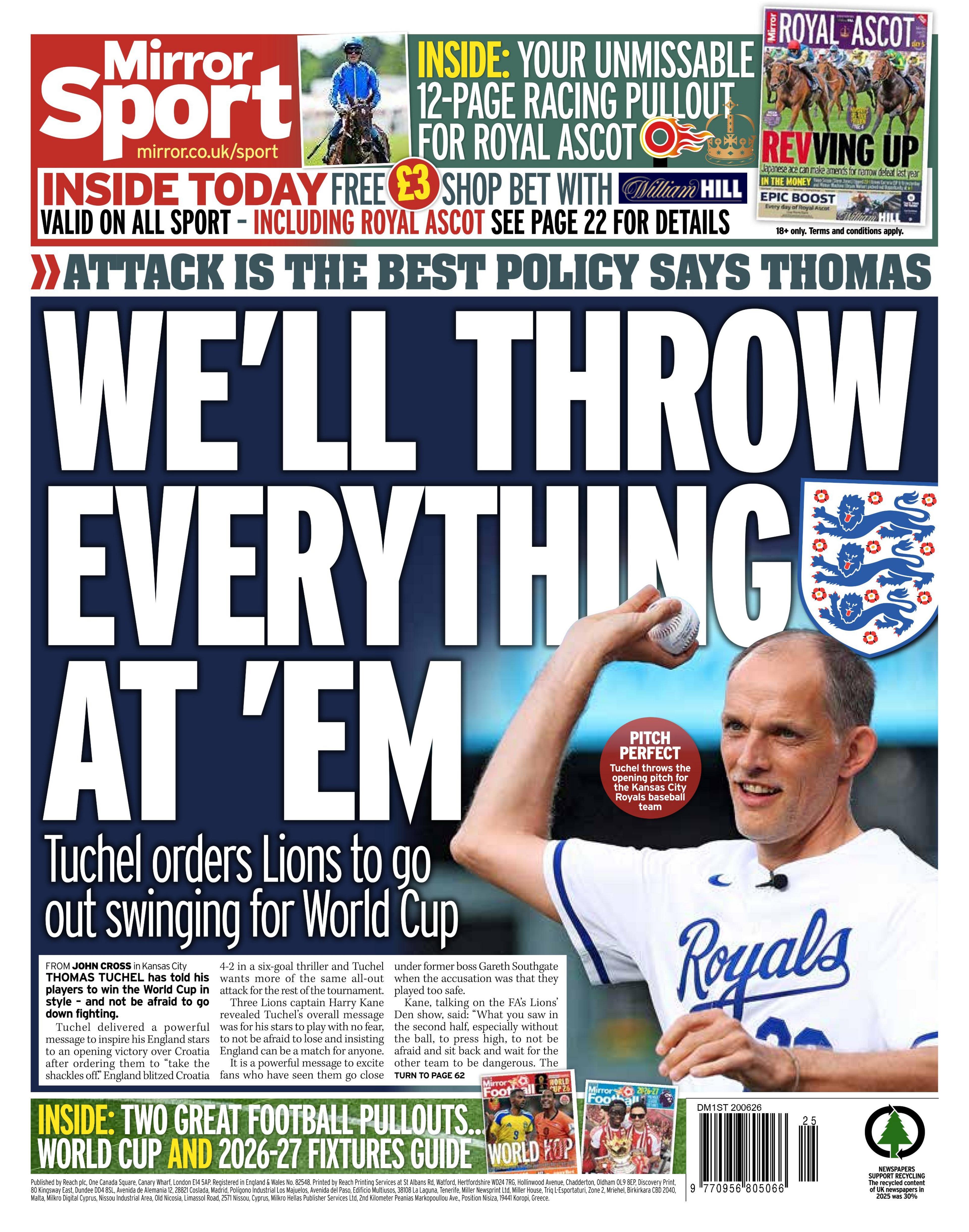Back page of the Daily Mirror on 20 June 2026