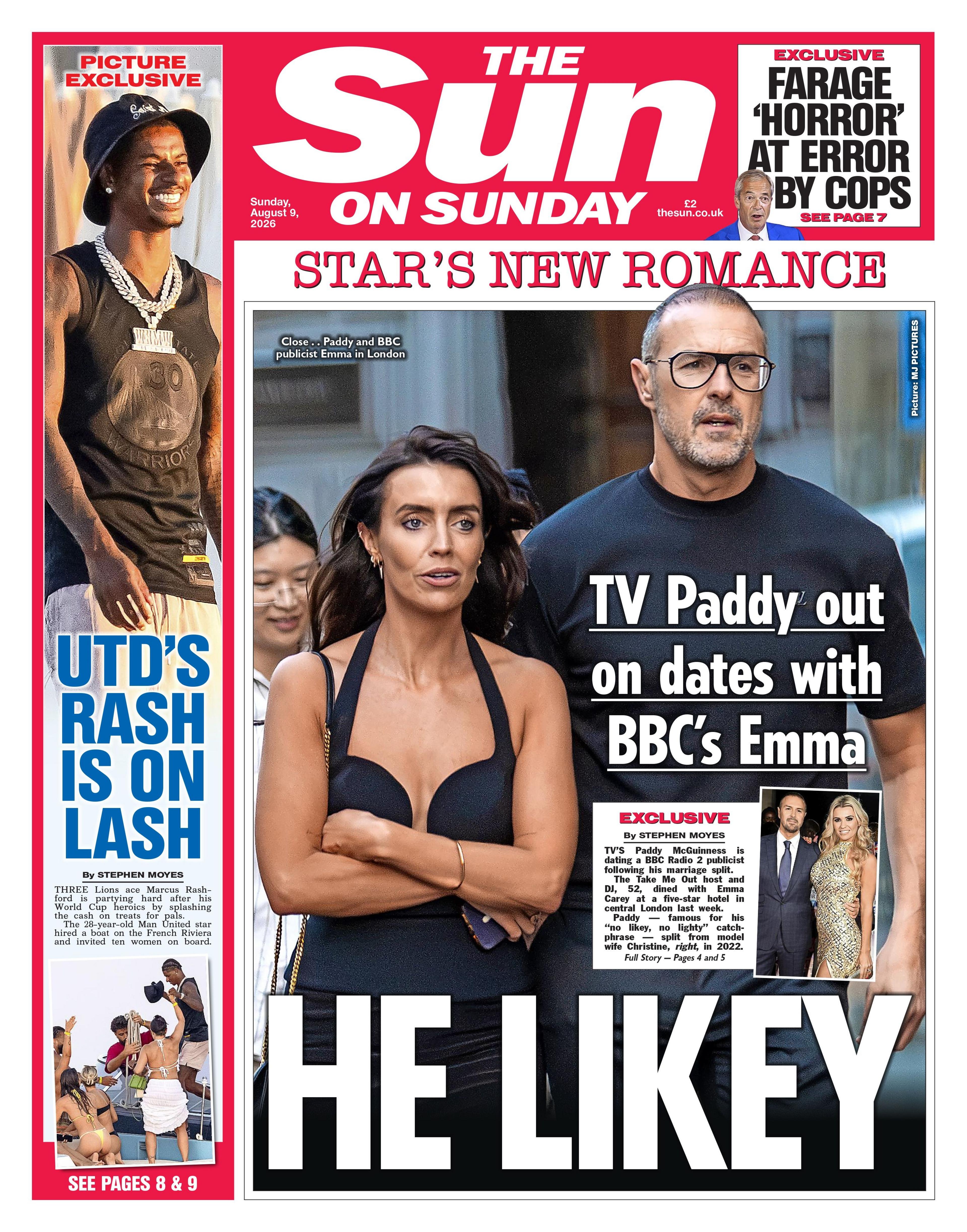 The headline on the front page of the Sun on Sunday reads: “He likey”.