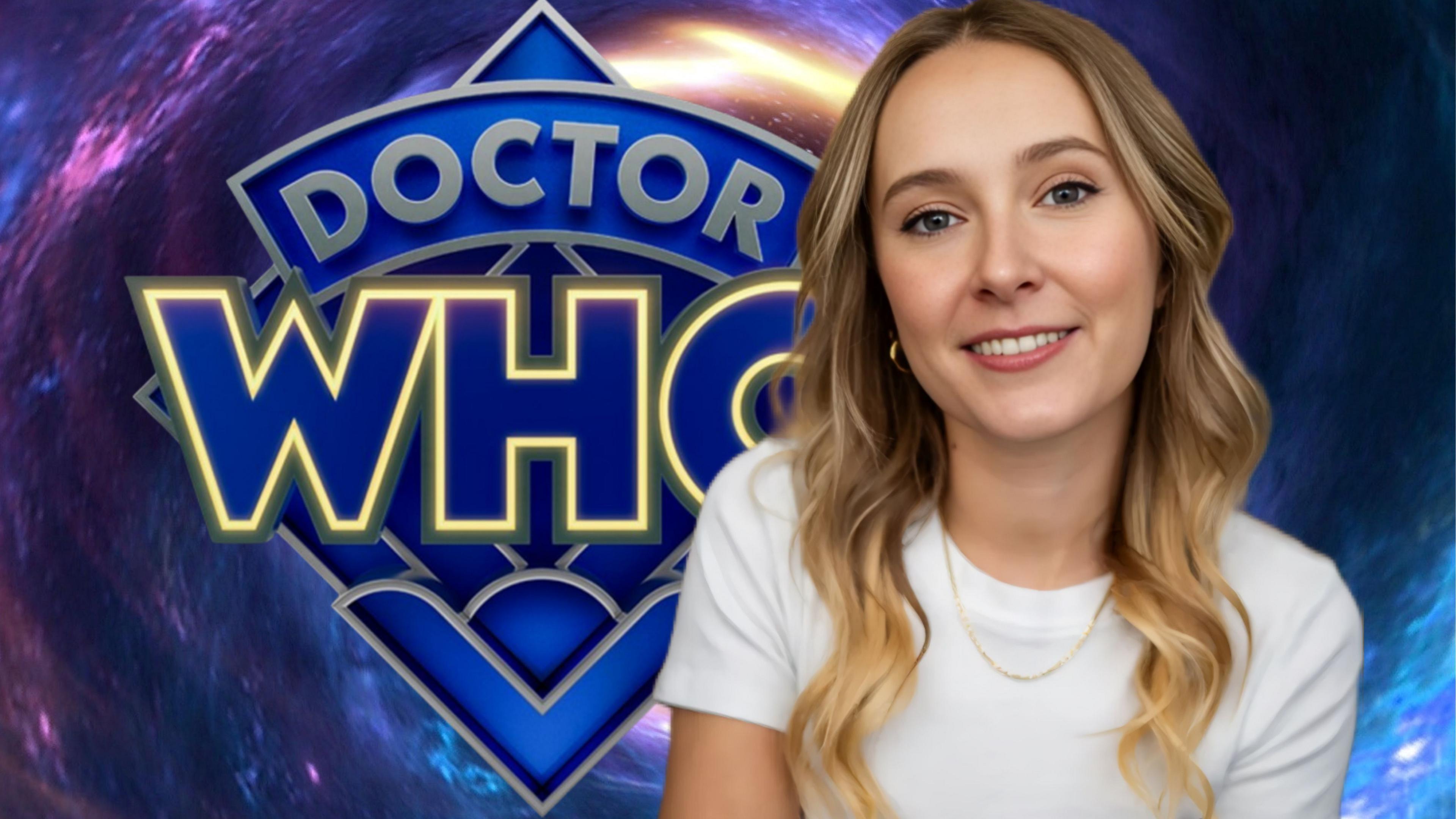 Rose Ayling-Ellis next to Doctor Who logo.
