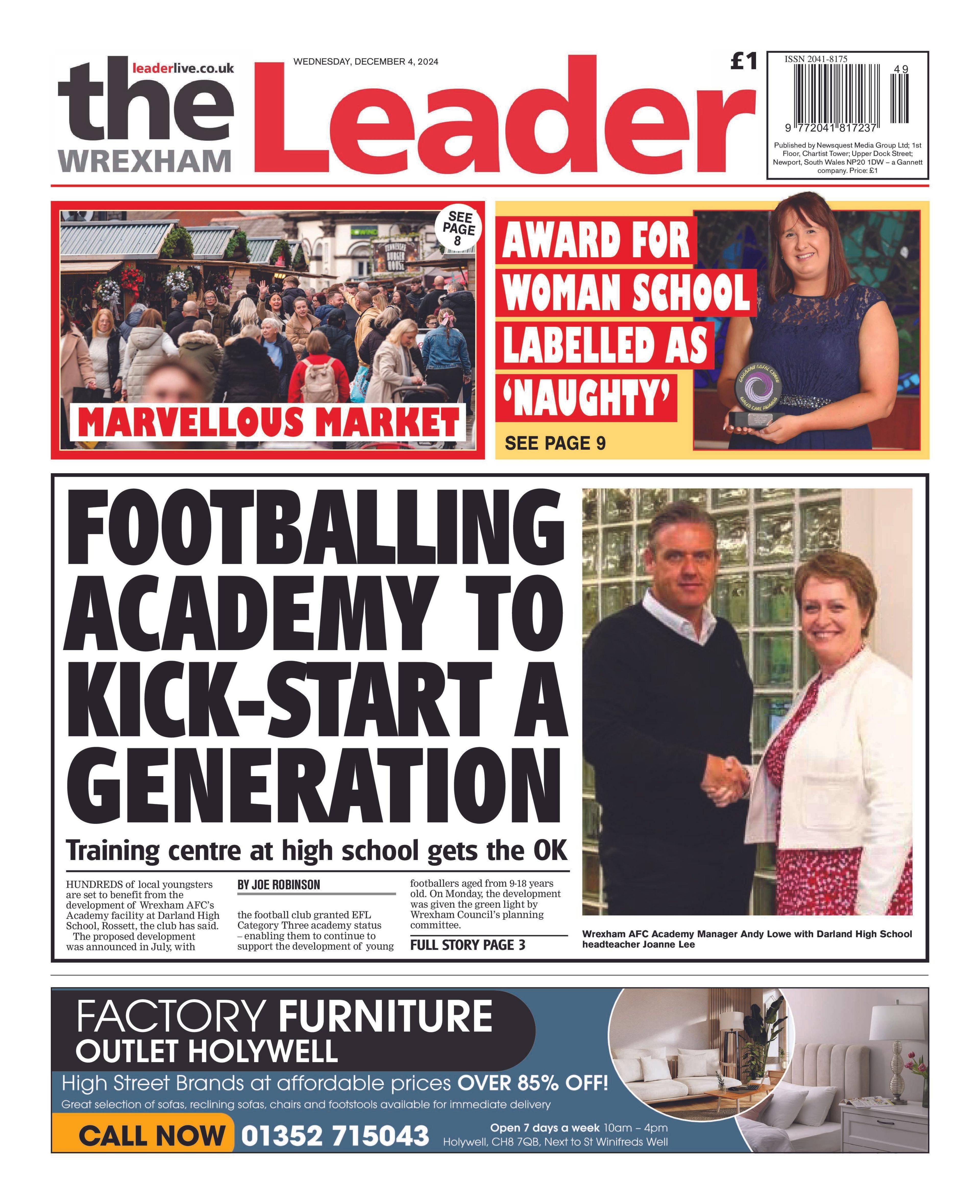 Front page of the Wrexham Leader