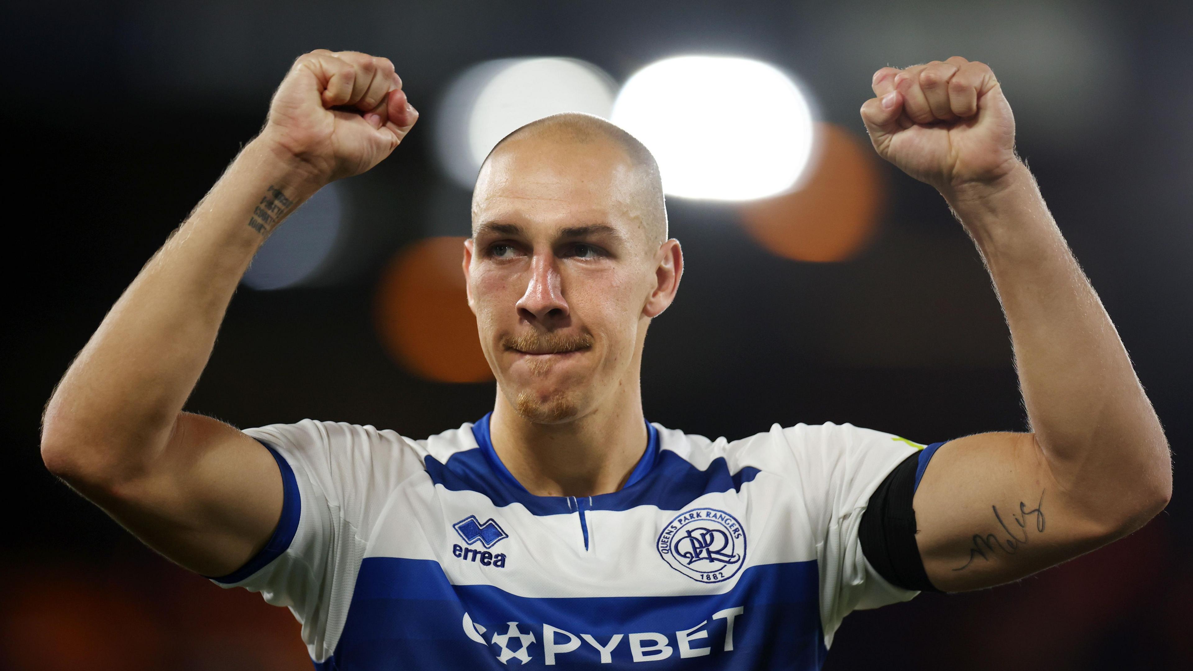 QPR striker Michael Frey celebrates his side's win against Luton in August