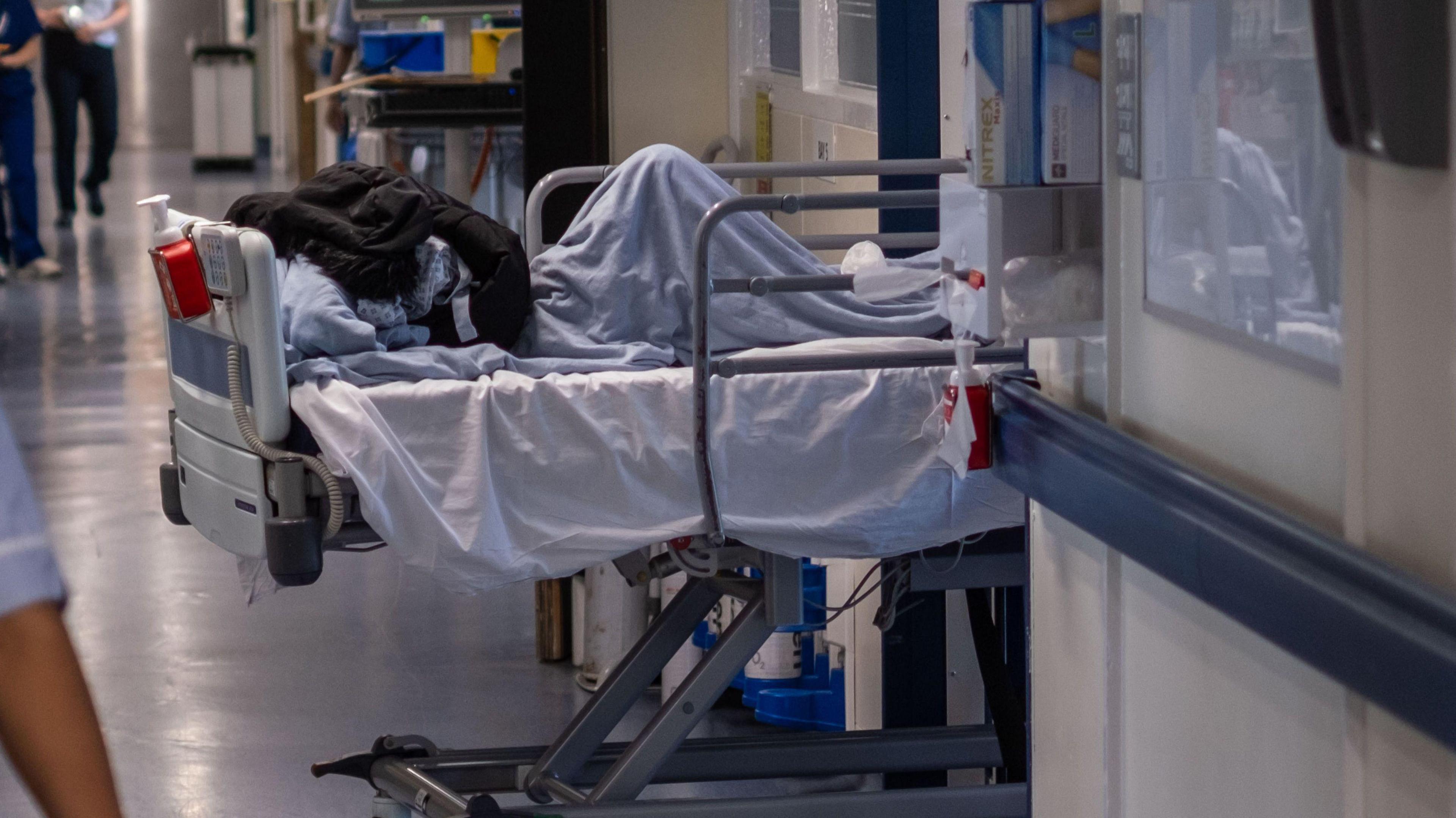 A patient bed on an NHS hospital ward