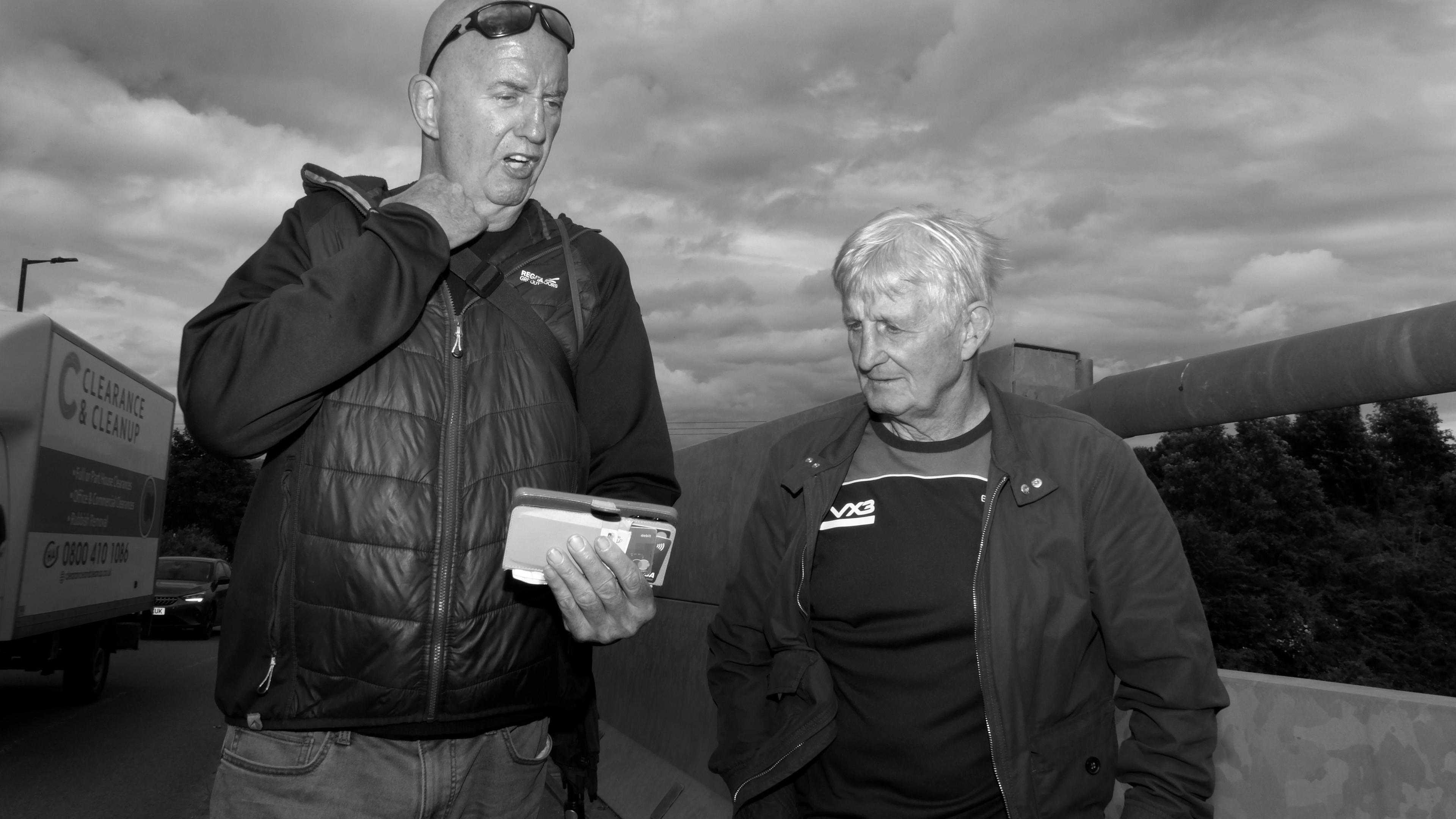 Alan Jones and Ron Stoate on bridge to the old coking works