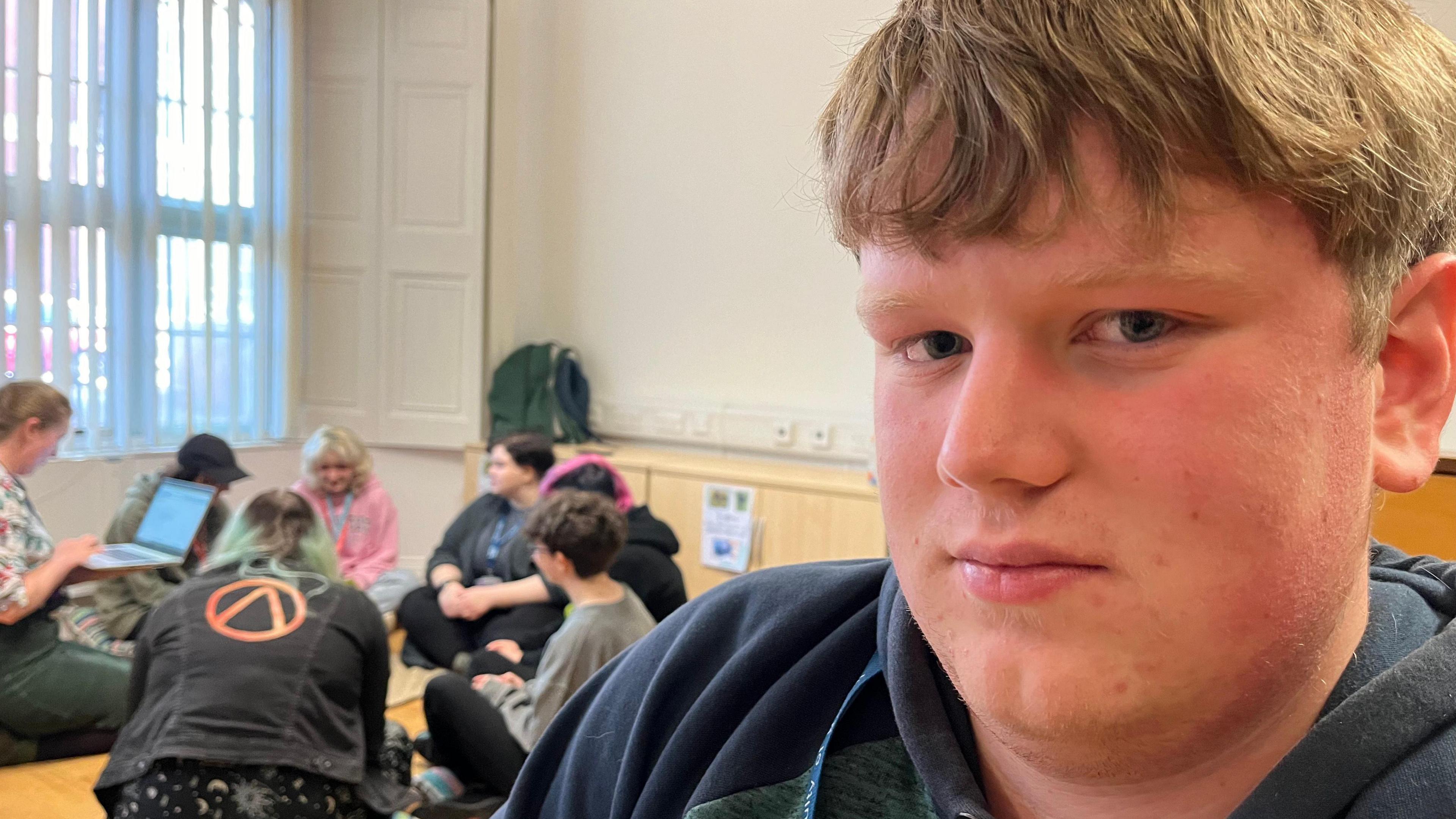 Autistic student Matthew Schafer at the quiet hour of the fresher's fair