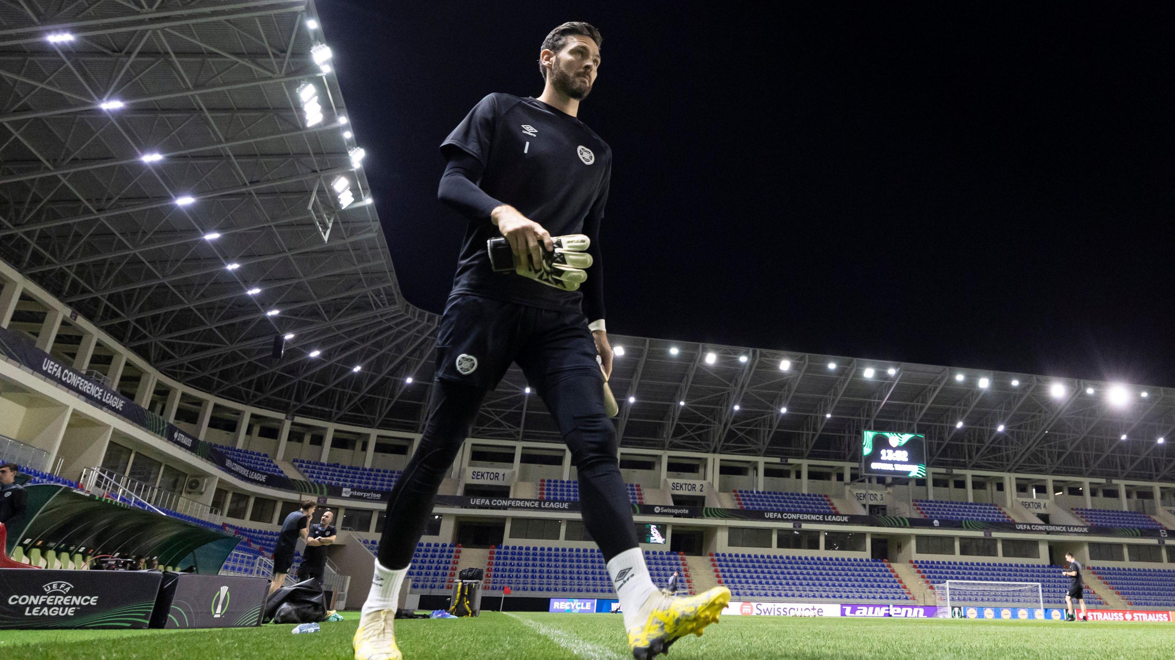 Craig Gordon during a Hearts training session at the Mehdi Huseynzade Stadium