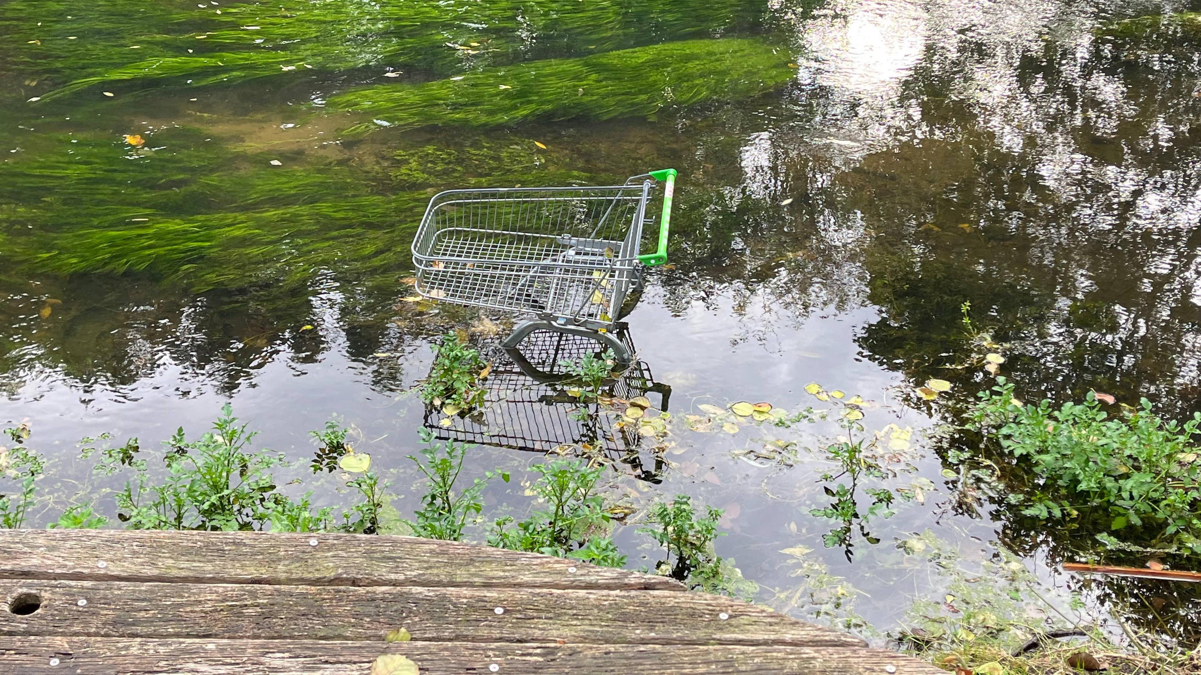 Trolleys abandoned in Canterbury's River Stour.