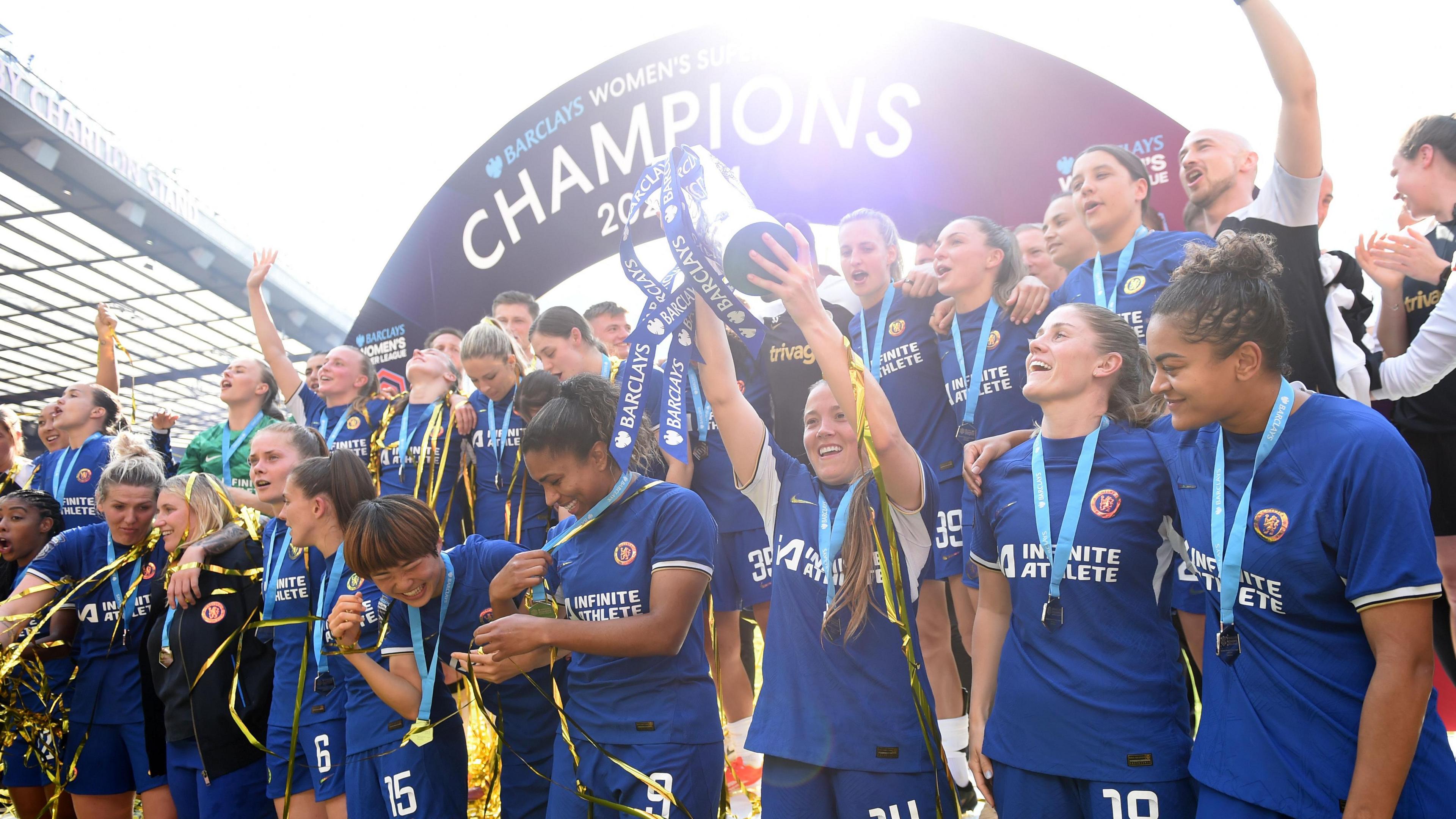 Chelsea lift the Women's Super League trophy