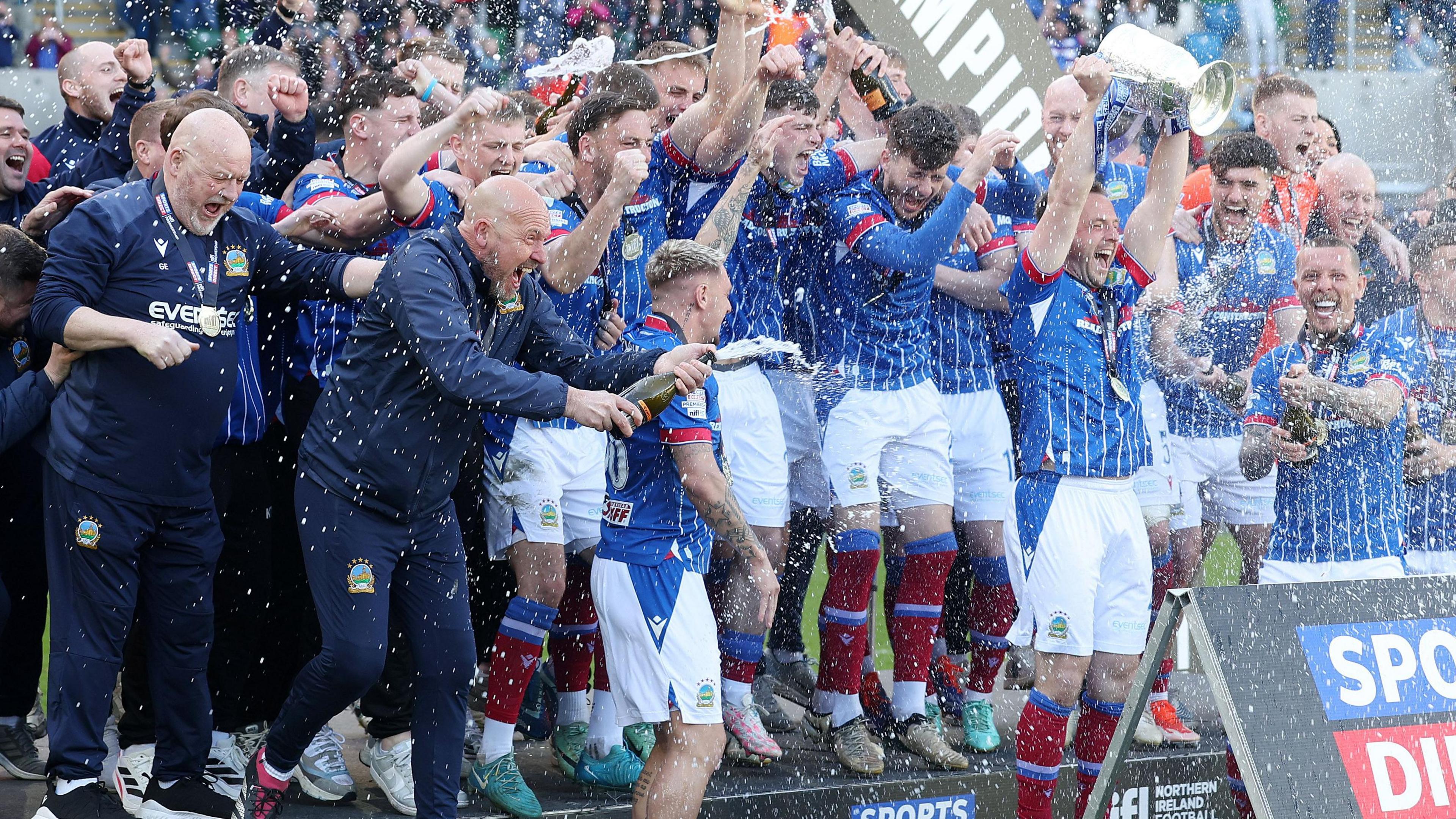 Linfield celebrate lifting the Gibson Cup