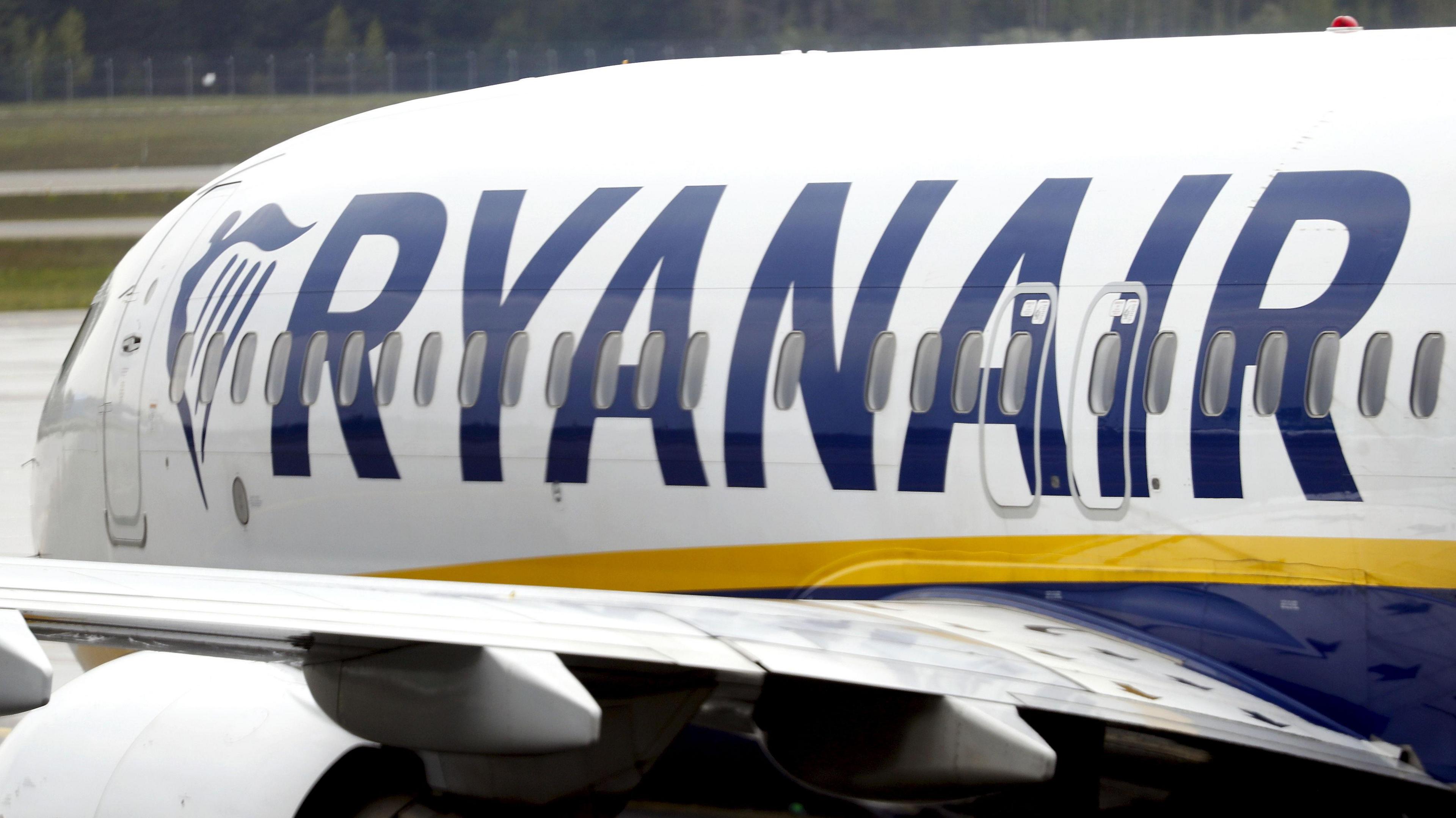 A Ryanair Boeing 737 plane with logo saying its name is seen moving on the Tarmac at an unknown airport