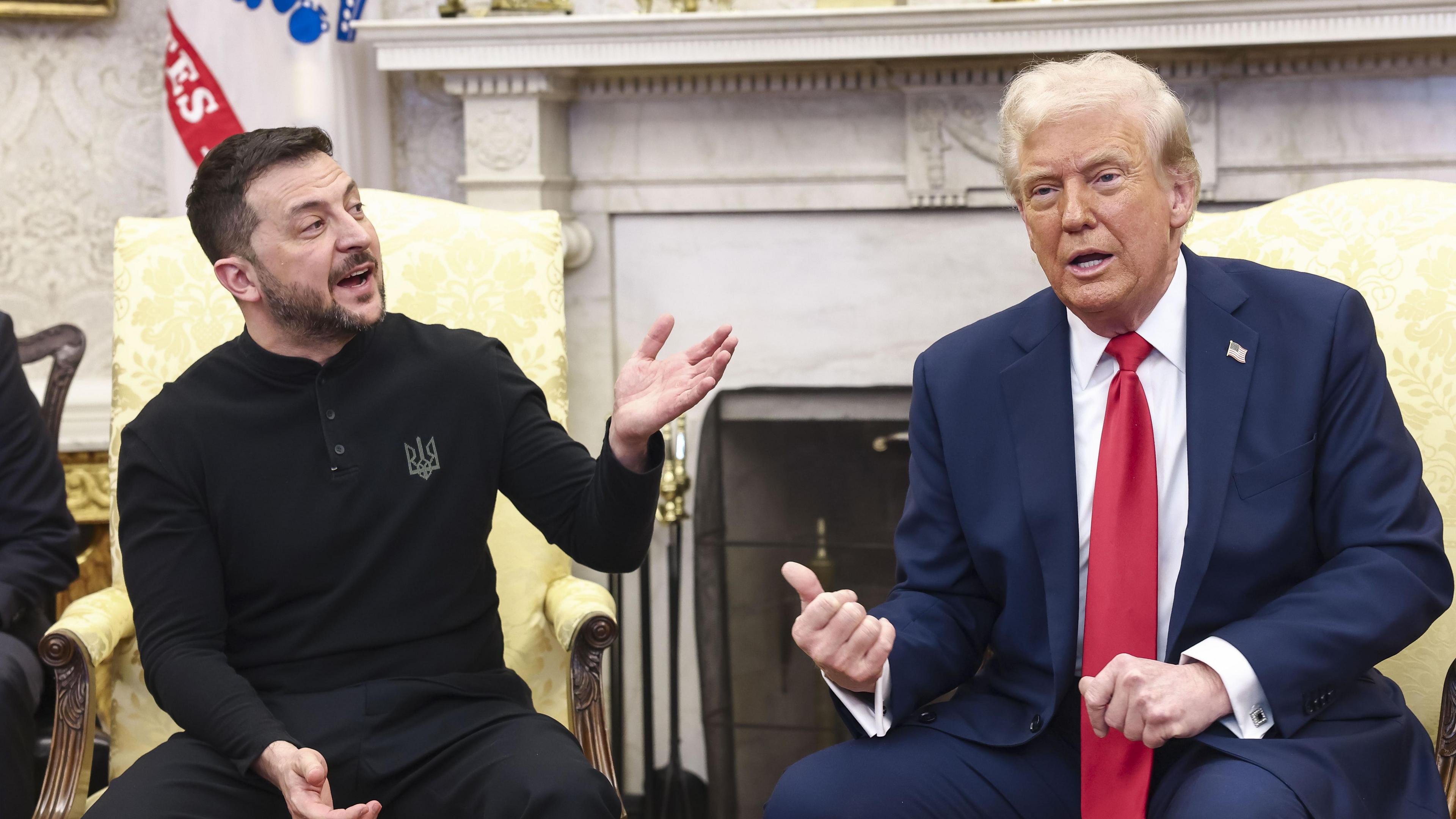 US President Donald Trump (R) meets with Ukrainian President Volodymyr Zelensky (L) in the Oval Office of the White House in Washington, DC, USA, 28 February 2025. Zelensky is in Washington to sign the framework of a deal, pushed by President Trump, to share Ukraines's mineral wealth with the US.