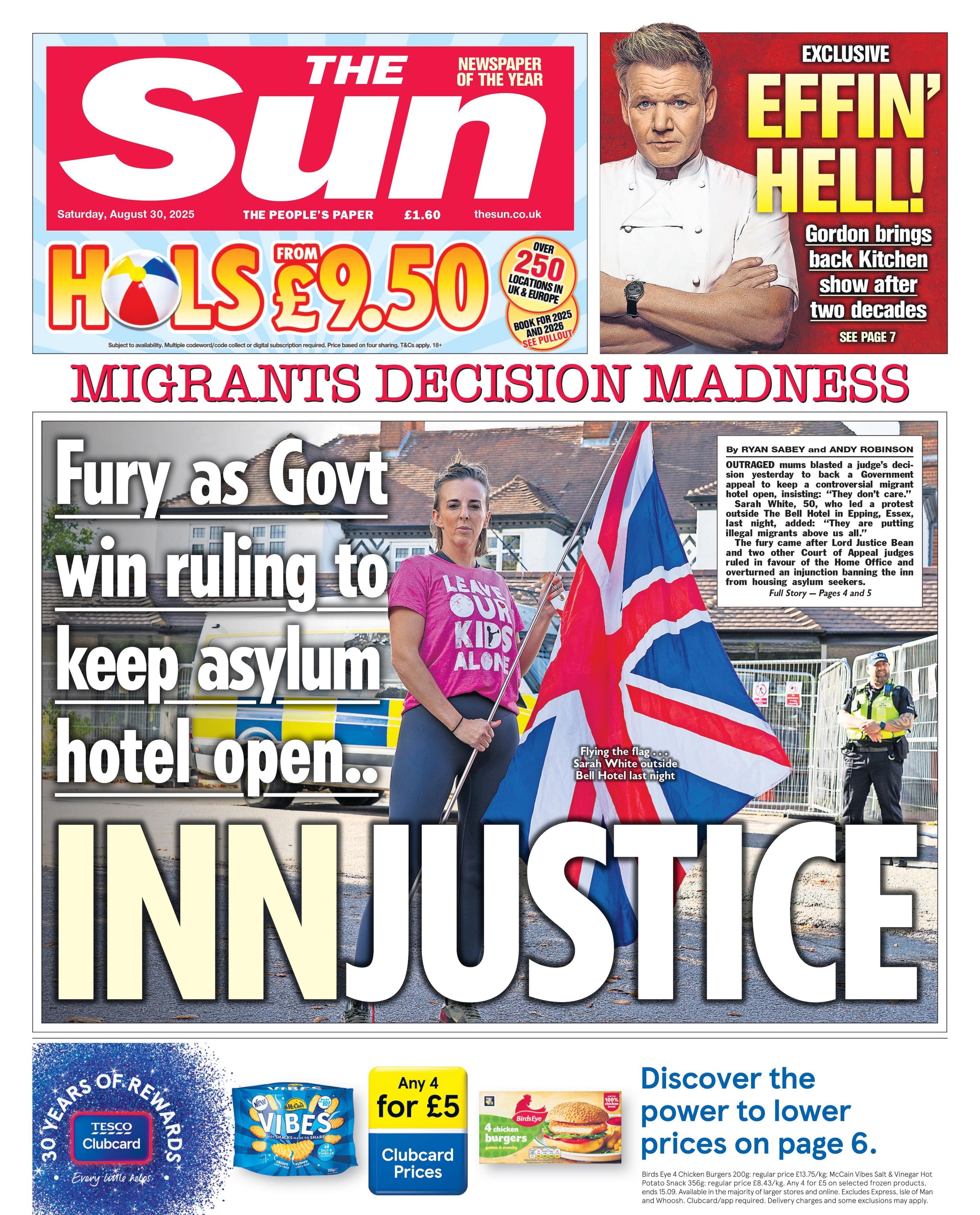 The headline on the front page of the Sun reads: "Innjustice".
