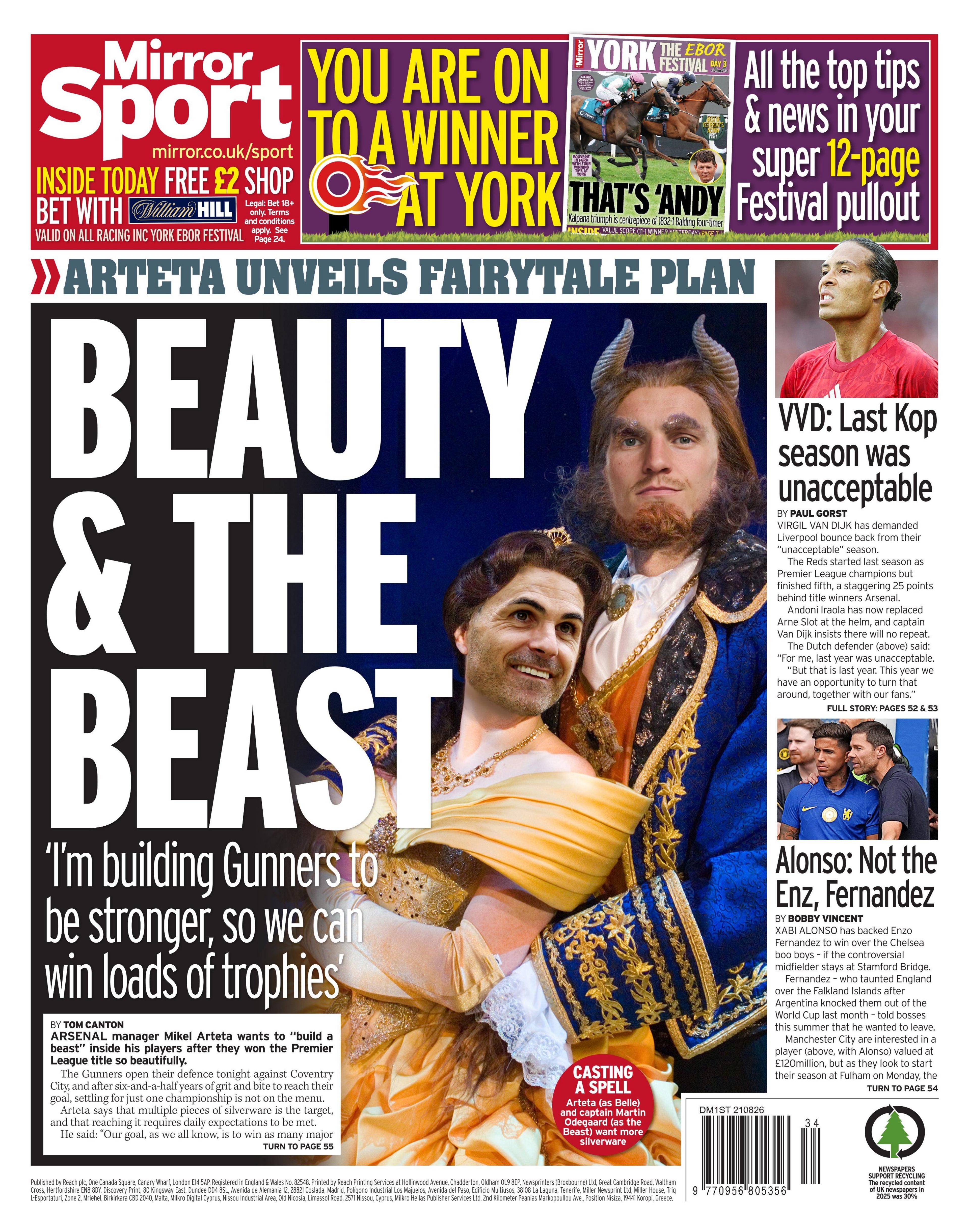 Back page of the Daily Mirror on 21 August 2026
