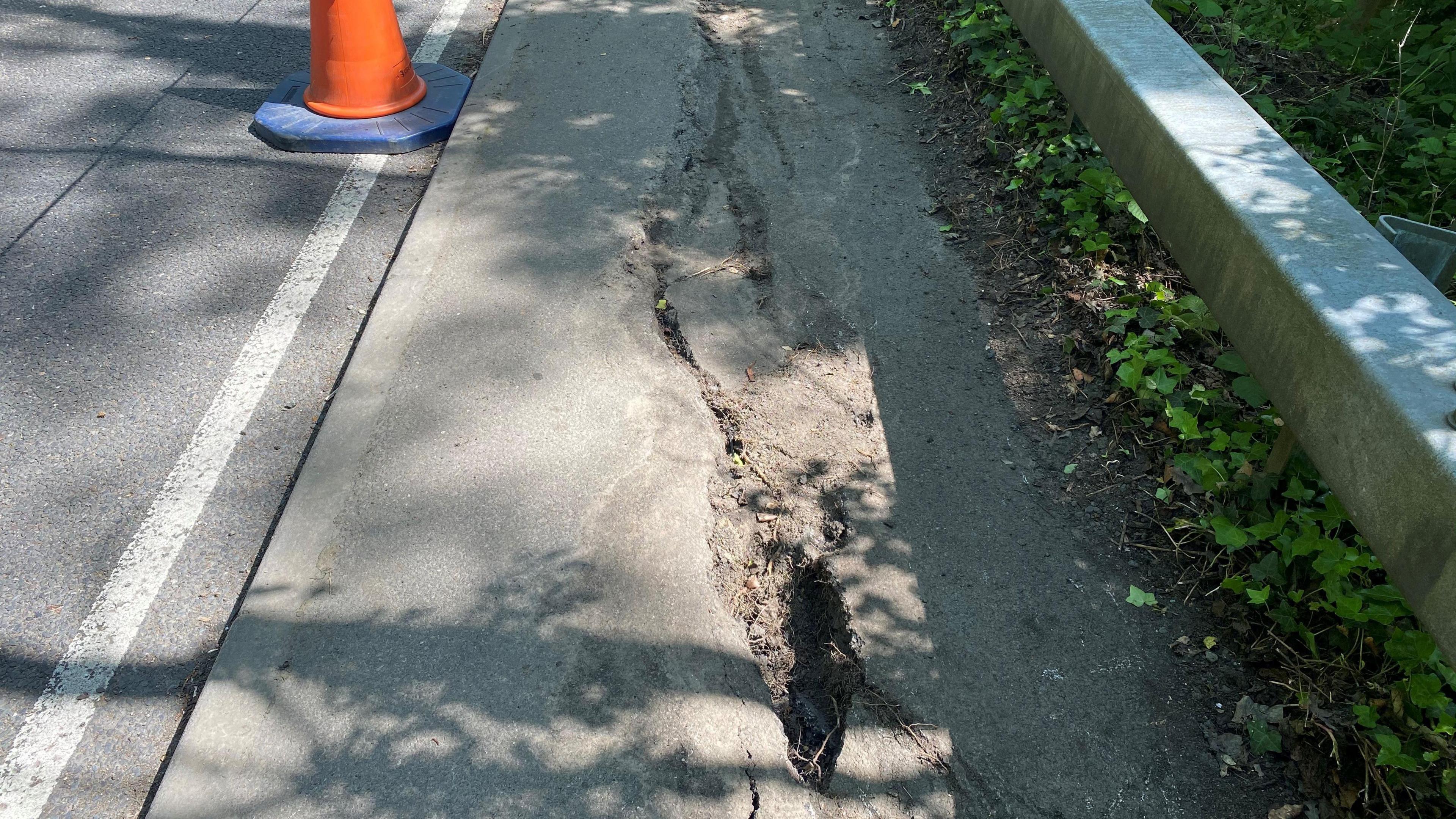 Deep crack on a pavement